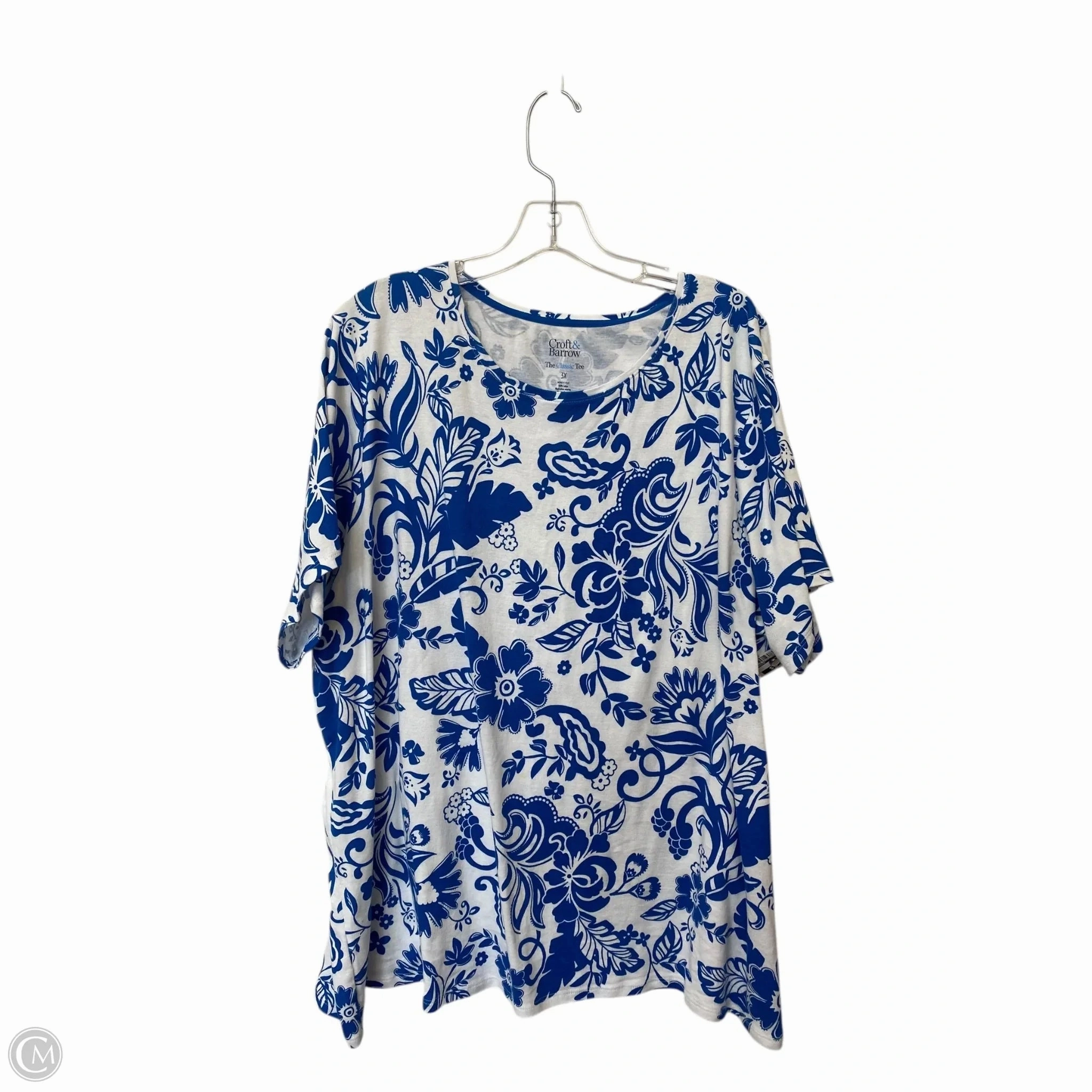 Sweat Absorbent Top Short Sleeve By Croft And Barrow In Blue & White, Size: 3x