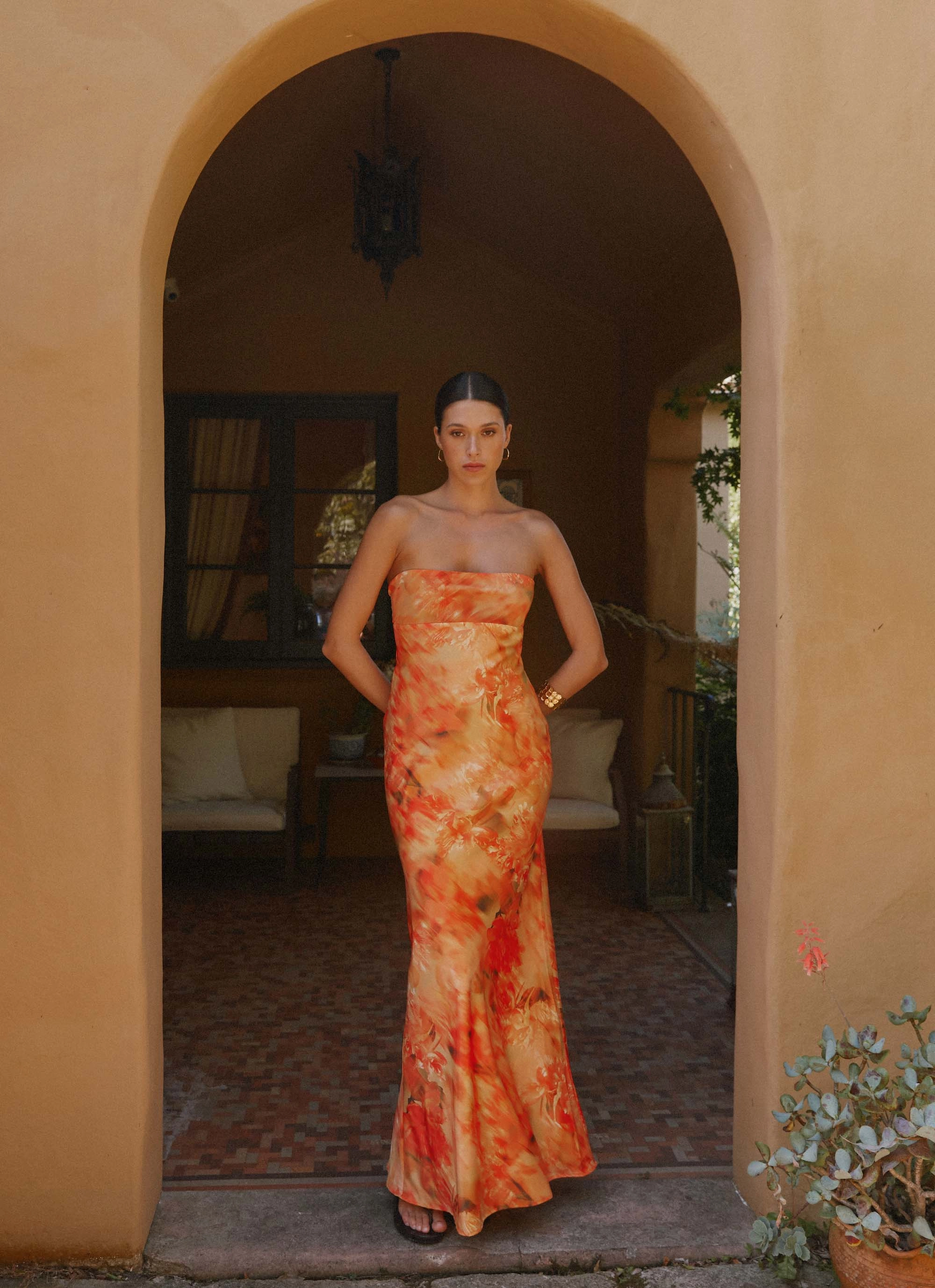 Urban Style Fresh Flow Carmen Maxi Dress - Sunset Floral