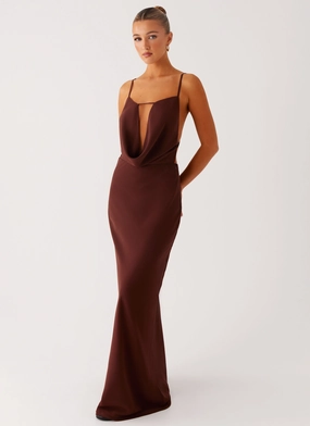 Smart Fashion Sunset Look Elation Cowl Neck Maxi Dress - Chocolate