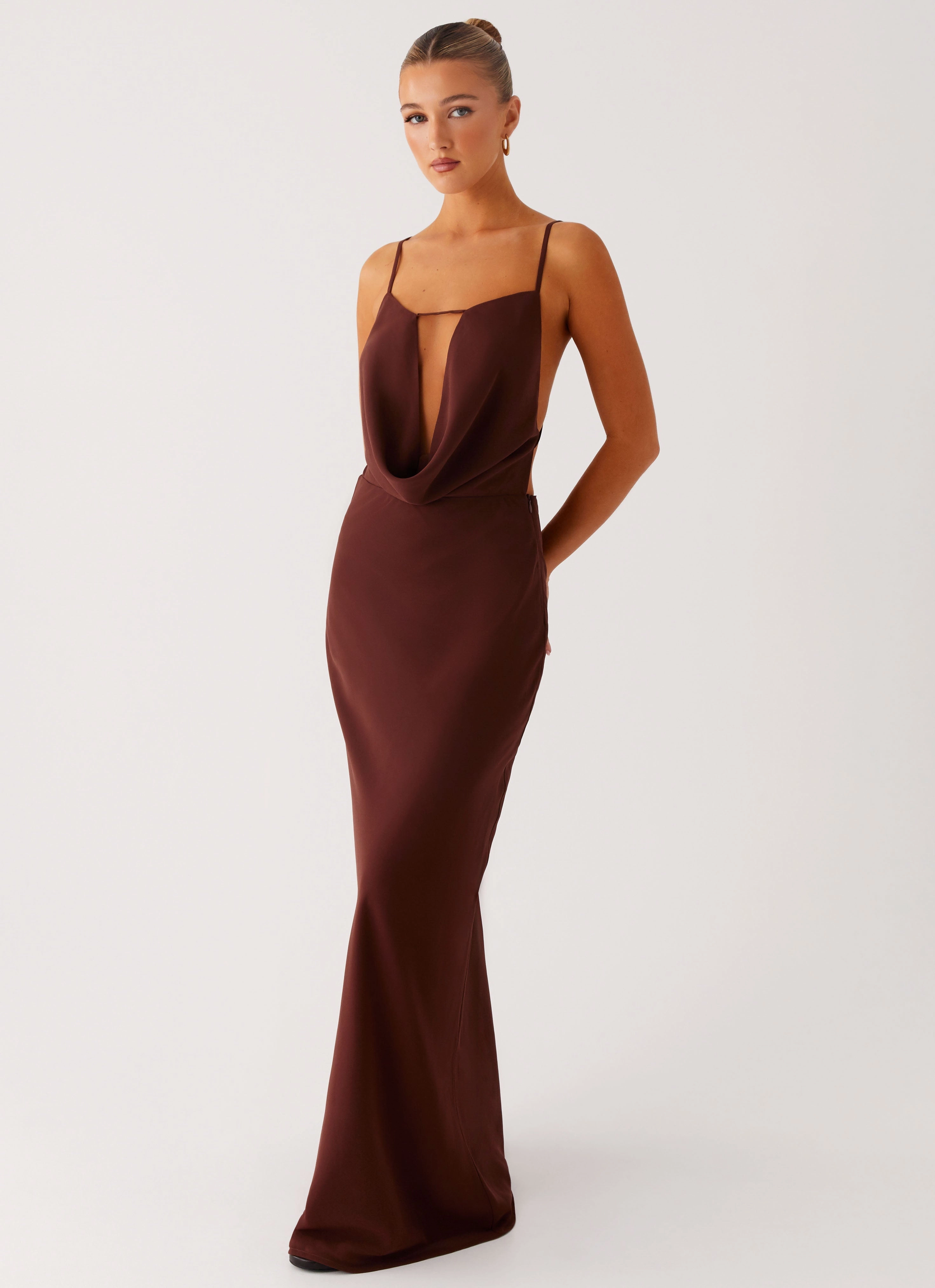 Smart Fashion Sunset Look Elation Cowl Neck Maxi Dress - Chocolate