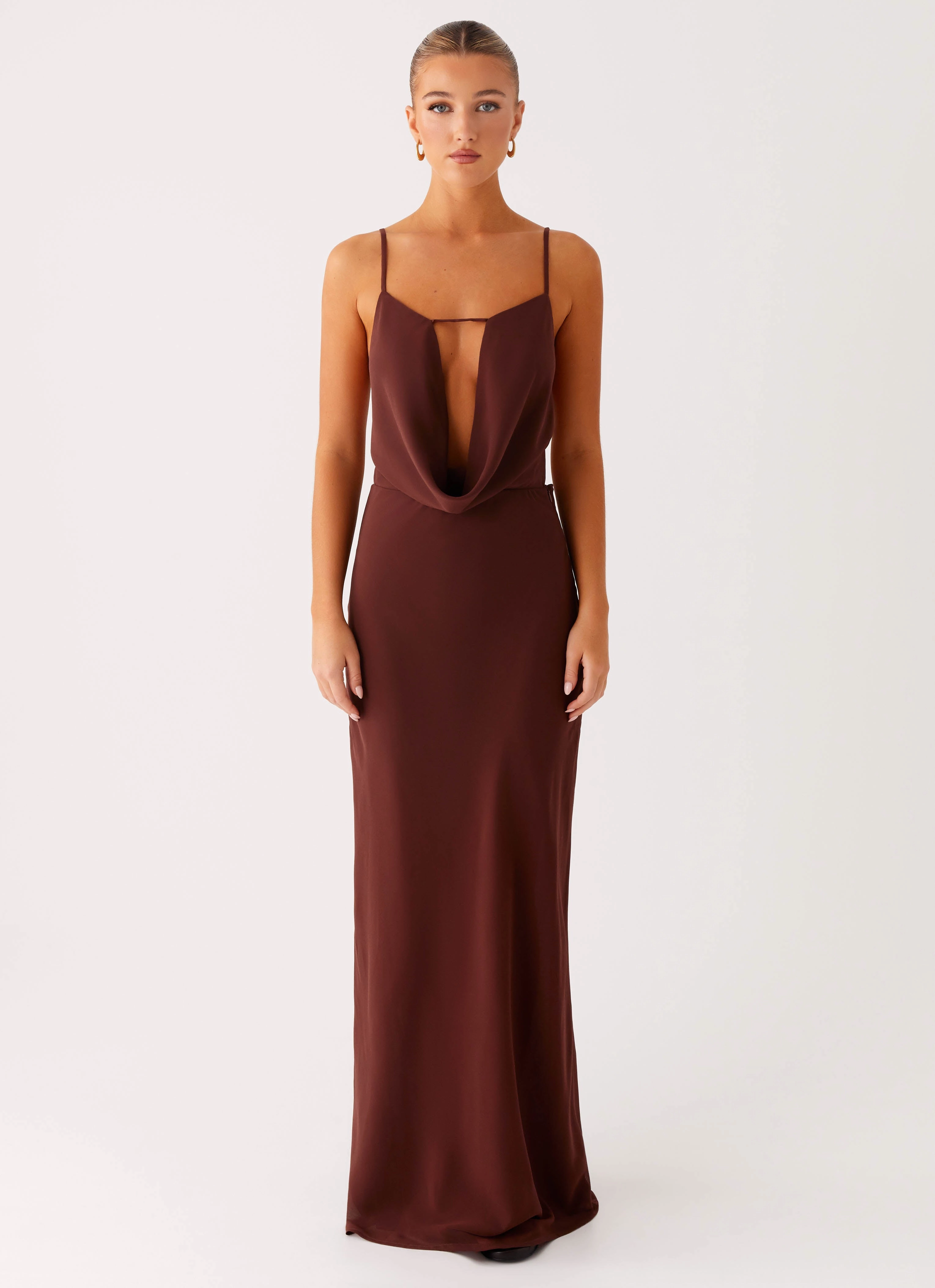 Casual and Stylish Sleek and Simple Elation Cowl Neck Maxi Dress - Chocolate