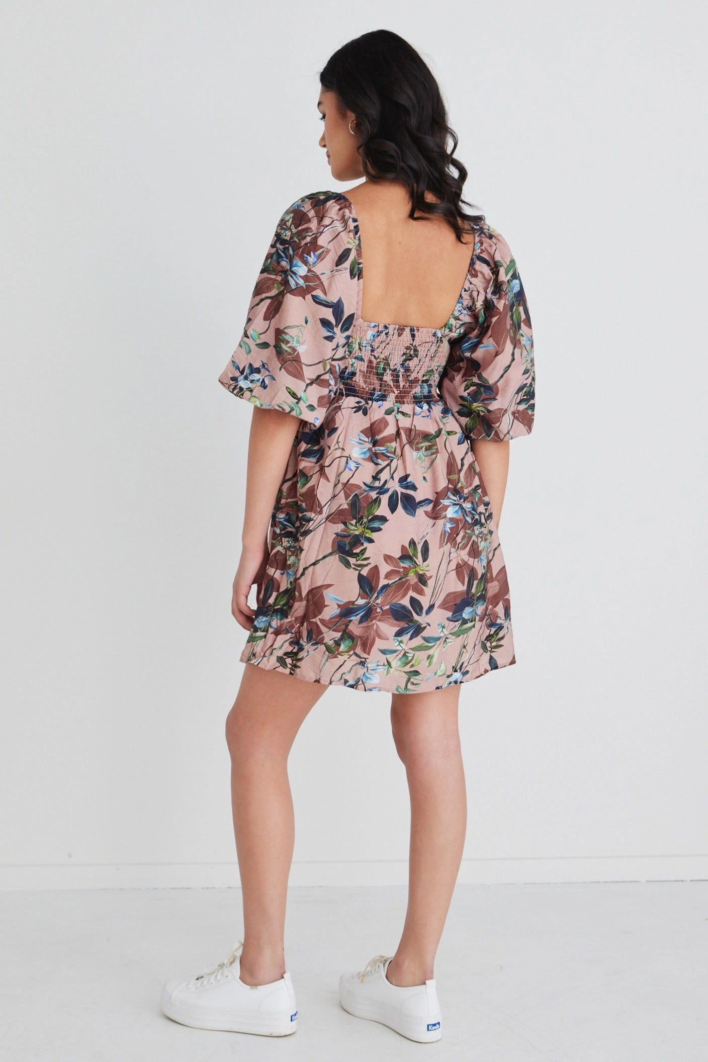 Sweet Mood Dinner Outfit Bea Blush Paradise LS Rouched Empire Bodice Mini Dress