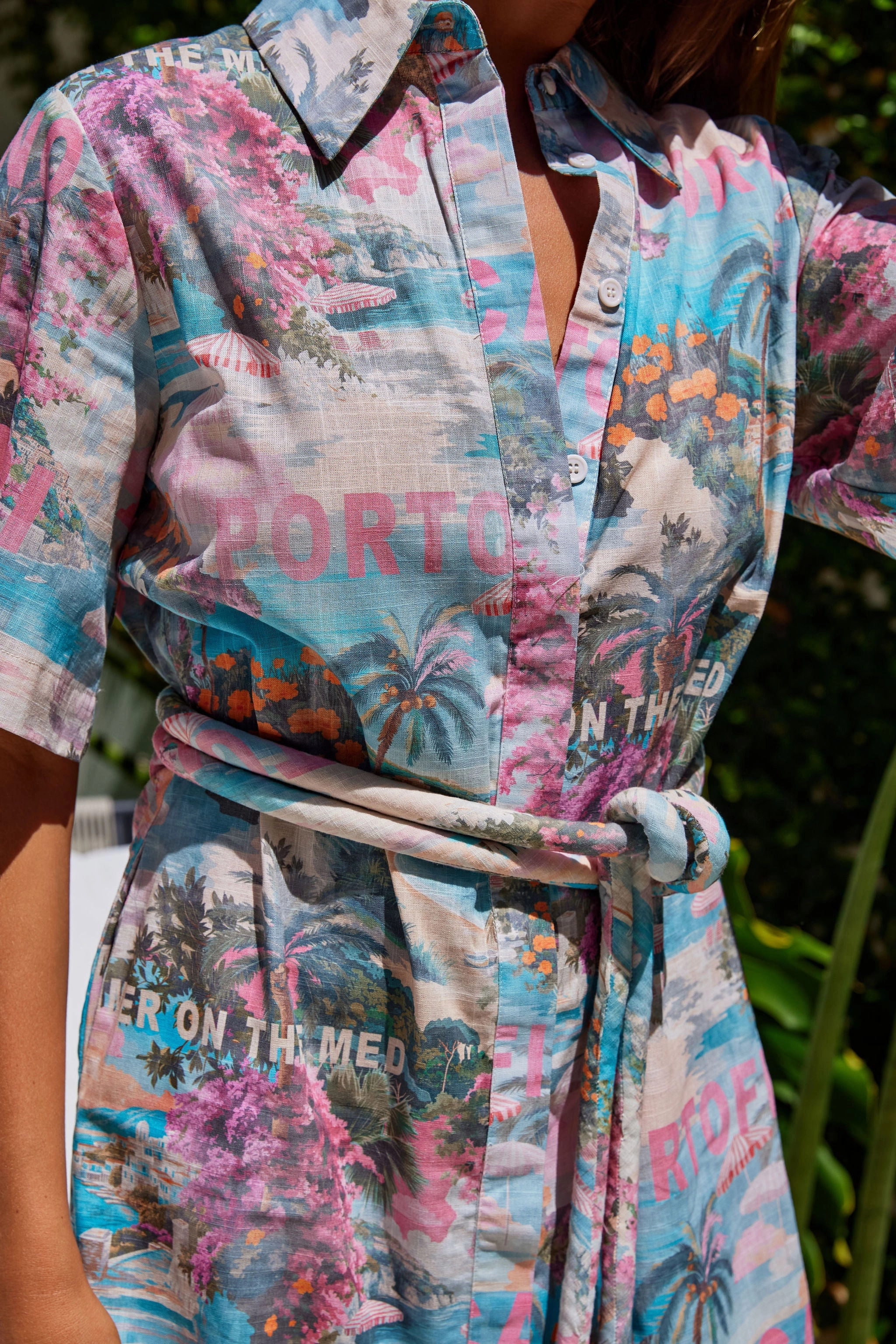 Bora Bora Pink Summer On The Med SS Mini Shirt Dress Summer Ease Minimal Detail