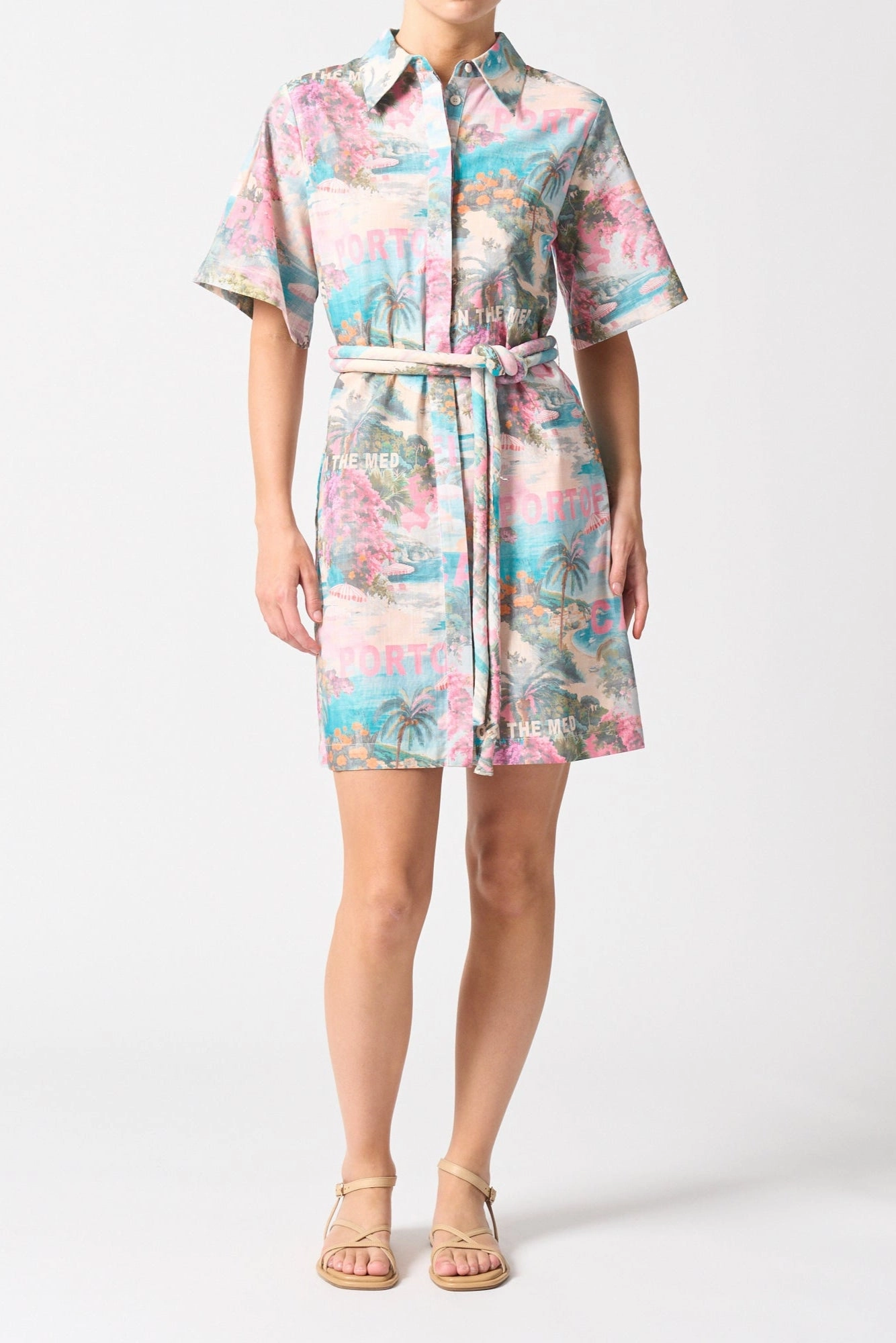 Bora Bora Pink Summer On The Med SS Mini Shirt Dress Soft Movement