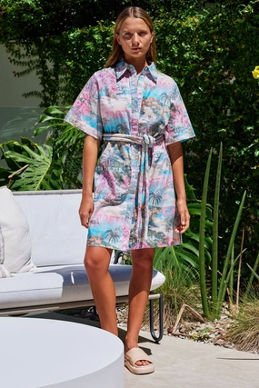 Light Fall Bora Bora Pink Summer On The Med SS Mini Shirt Dress