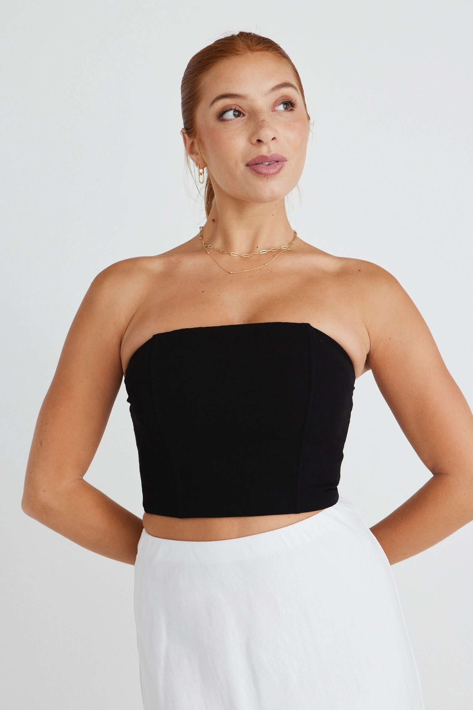 Facade Black Crepe Bustier Top DoubleStitchedSeams