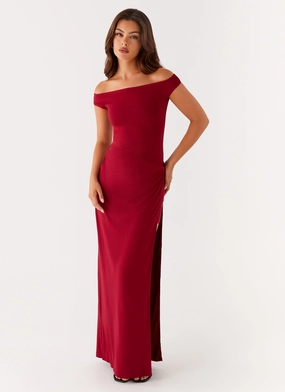 Amerie Maxi Dress - Maroon Sharp Detail
