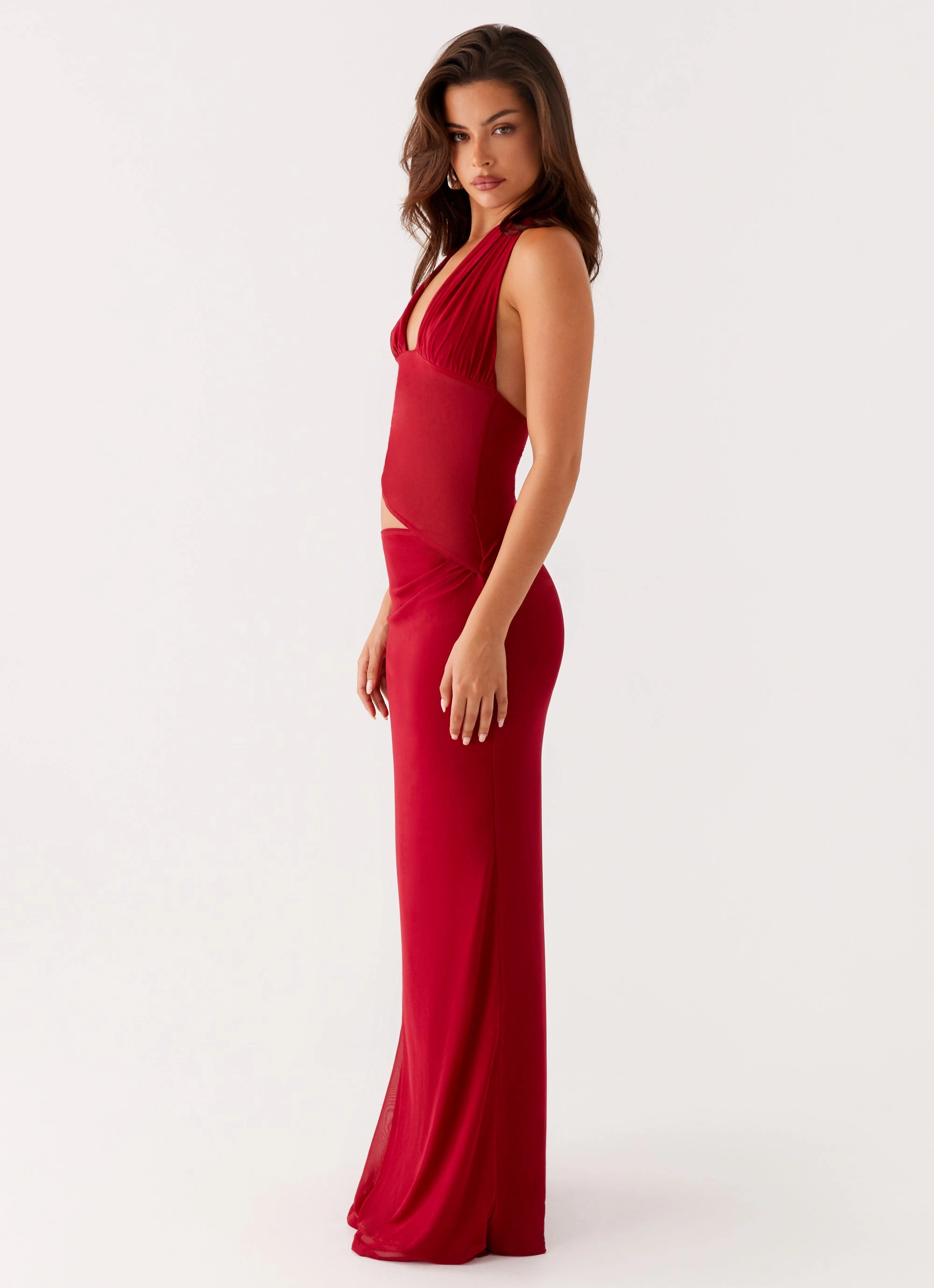 Main Act Halter Maxi Dress - Raspberry Satin Soft Movement Feel