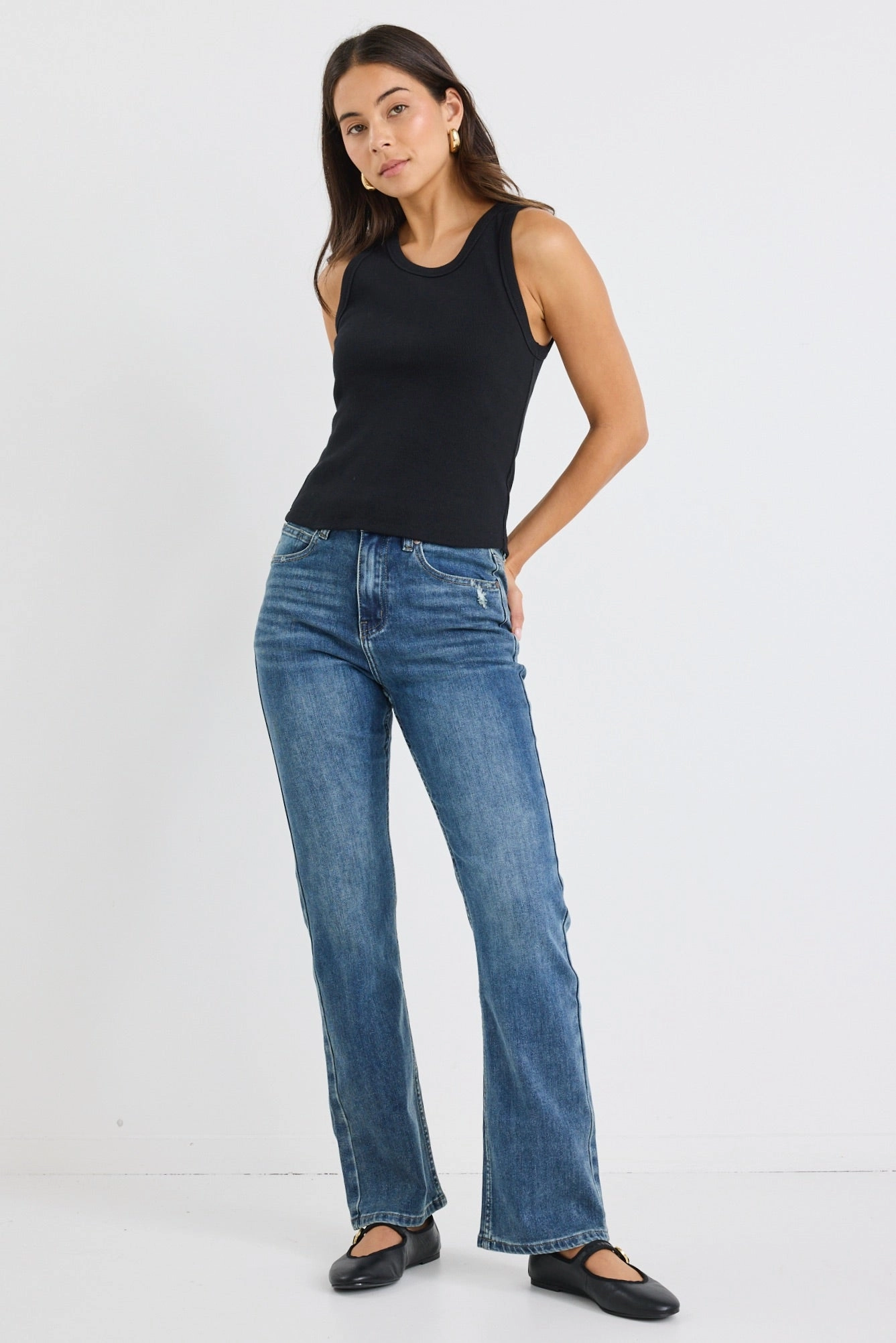 Farah Mid Blue High Rise Slim Straight Jean ReinforcedStitching Day Adventure