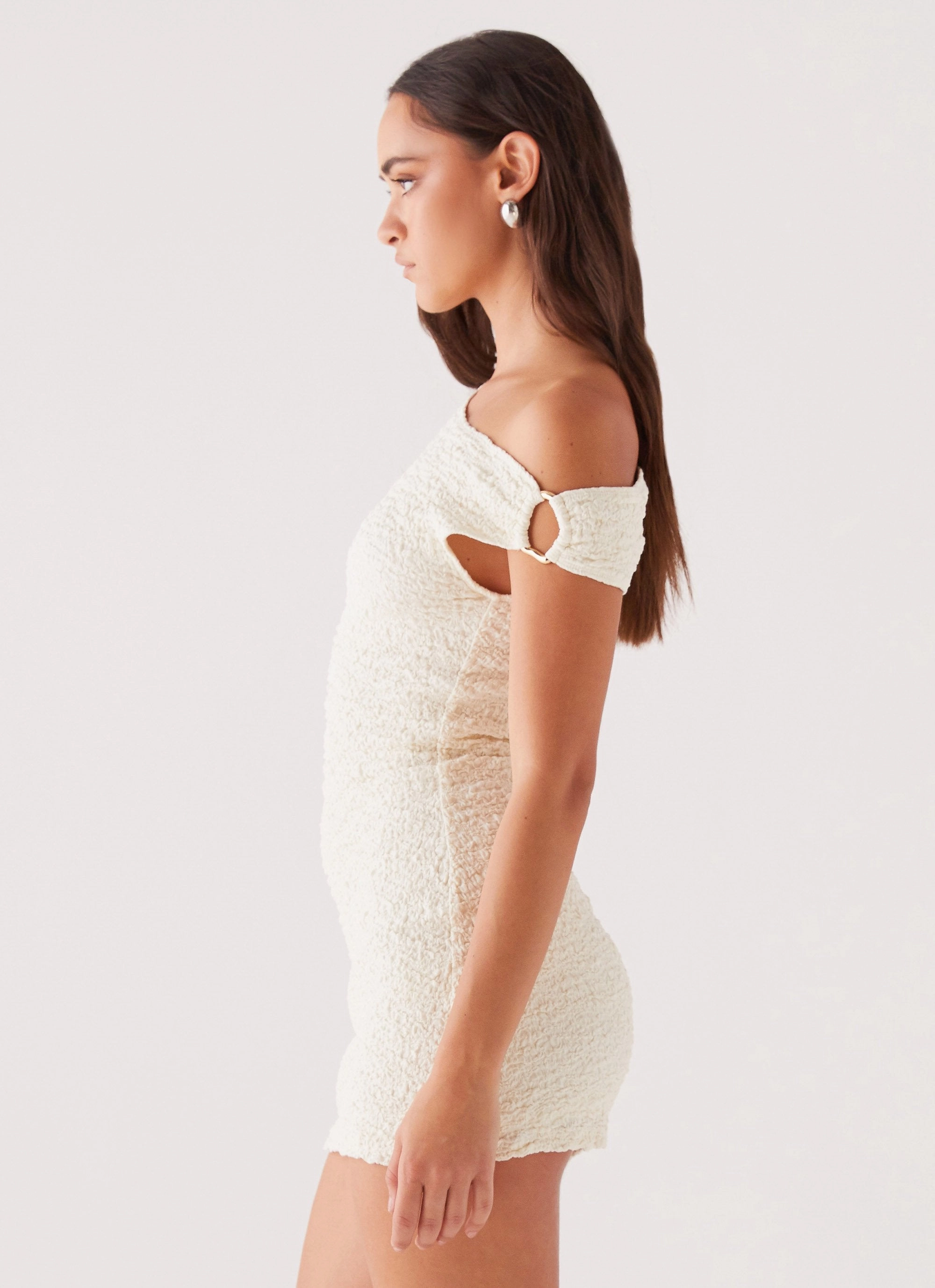 Farah Off Shoulder Mini Dress - White Neat Finish