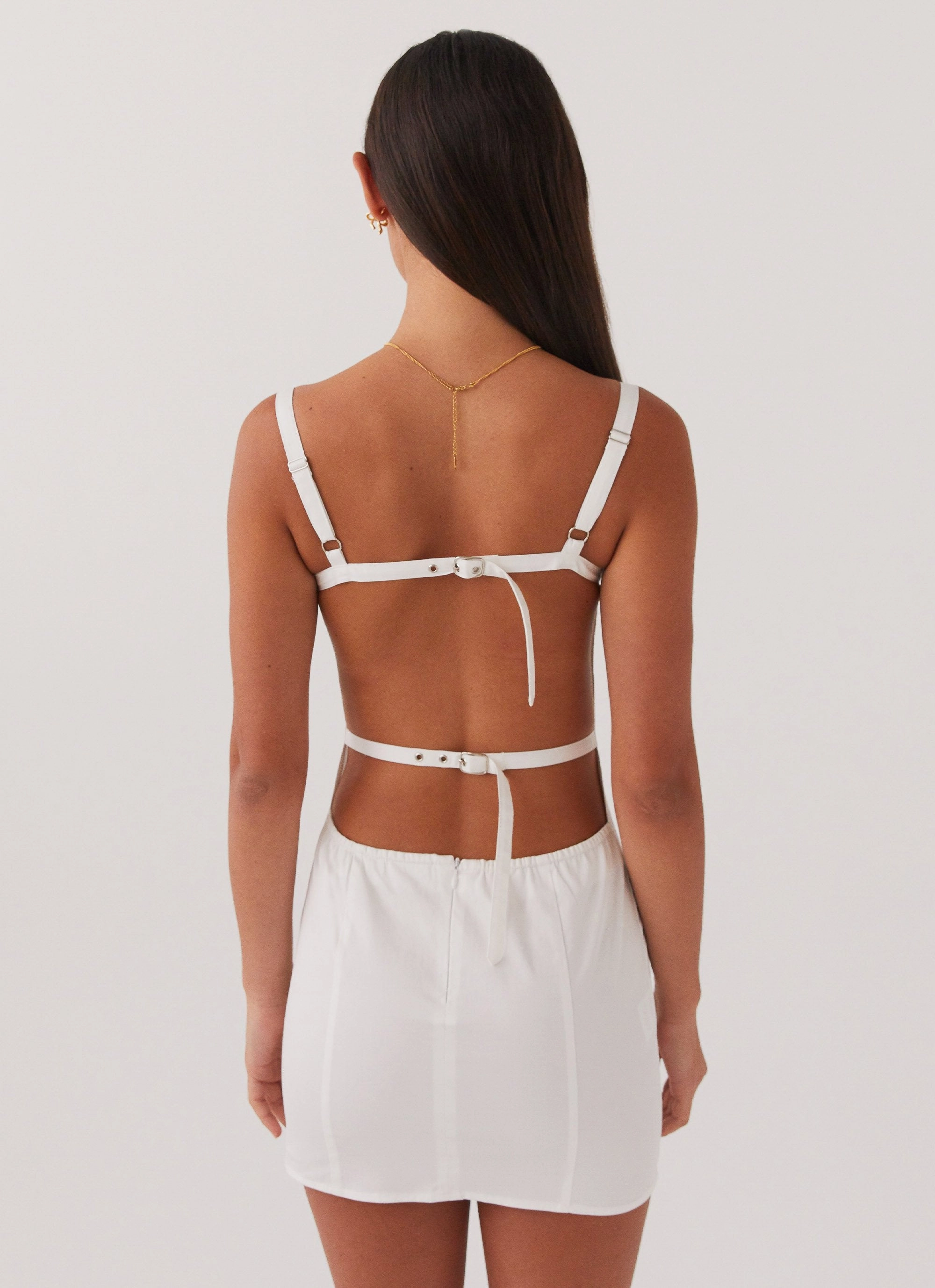 Naomi Backless Mini Dress - White Feminine Details Collared