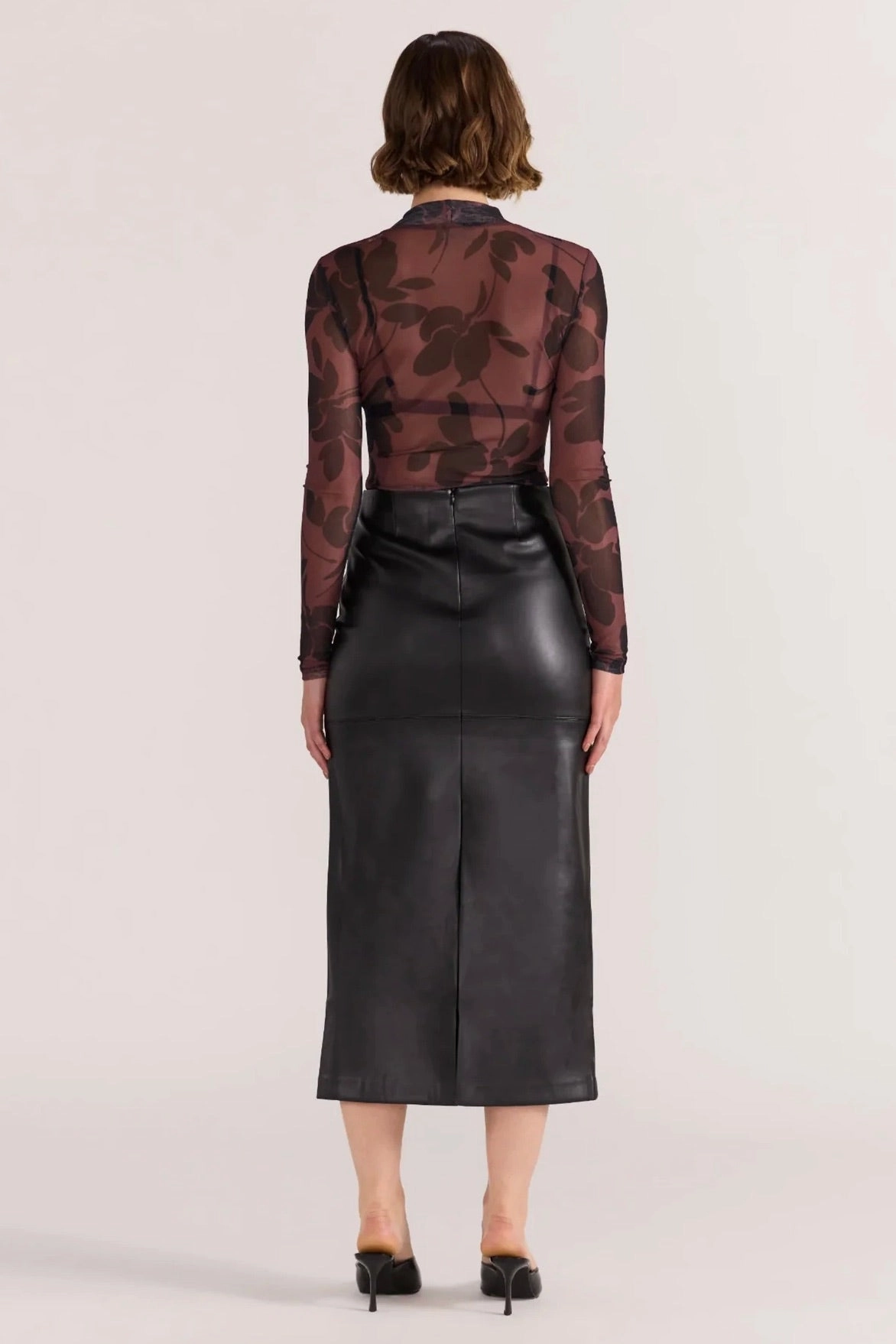 Edie Black Faux Leather Midi Skirt Layer Combo