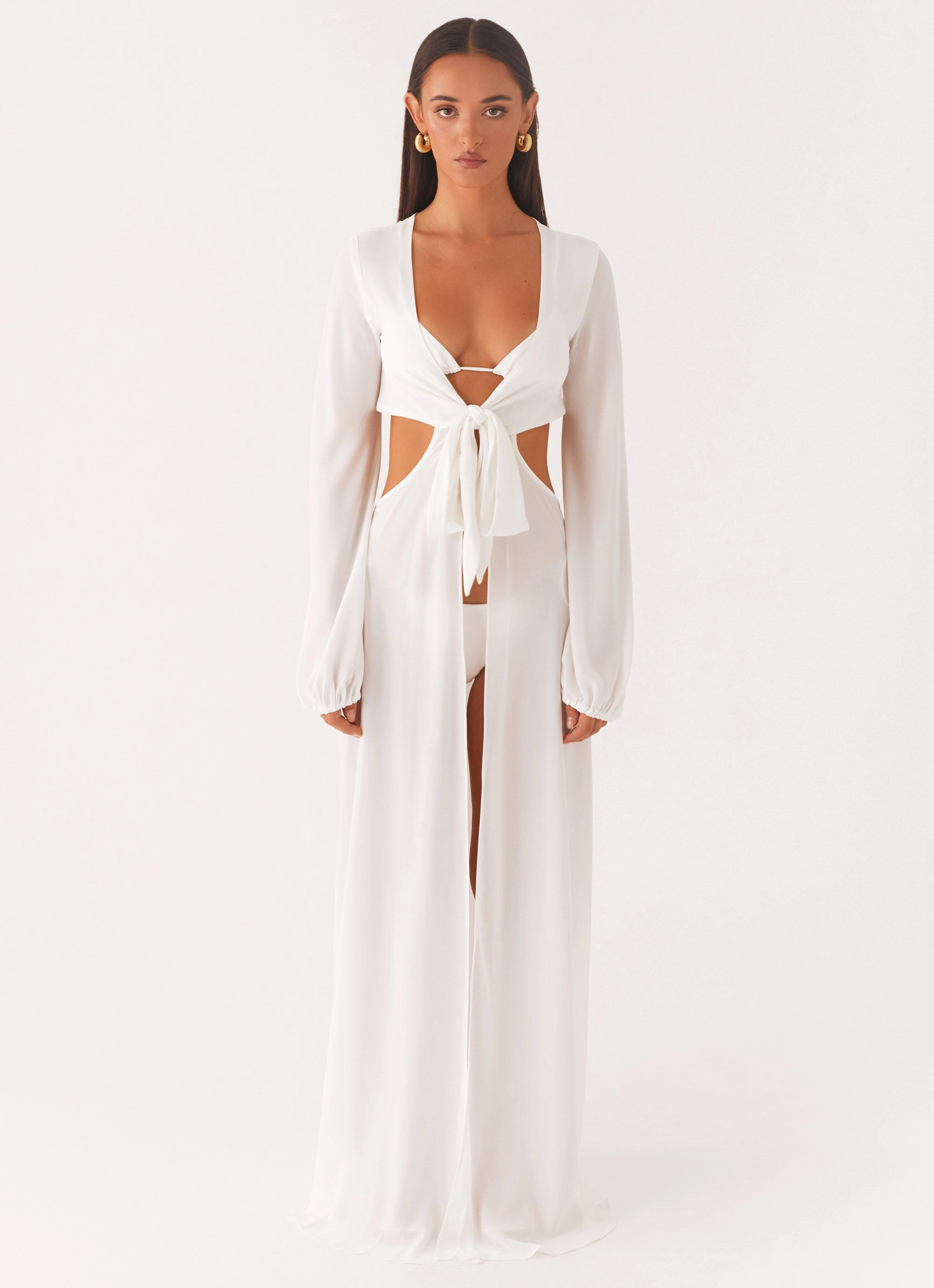 Fitted Base Coastal Maxi Dress - White