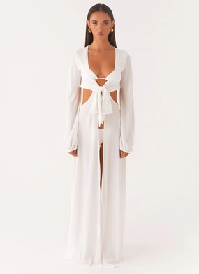 Fitted Base Coastal Maxi Dress - White