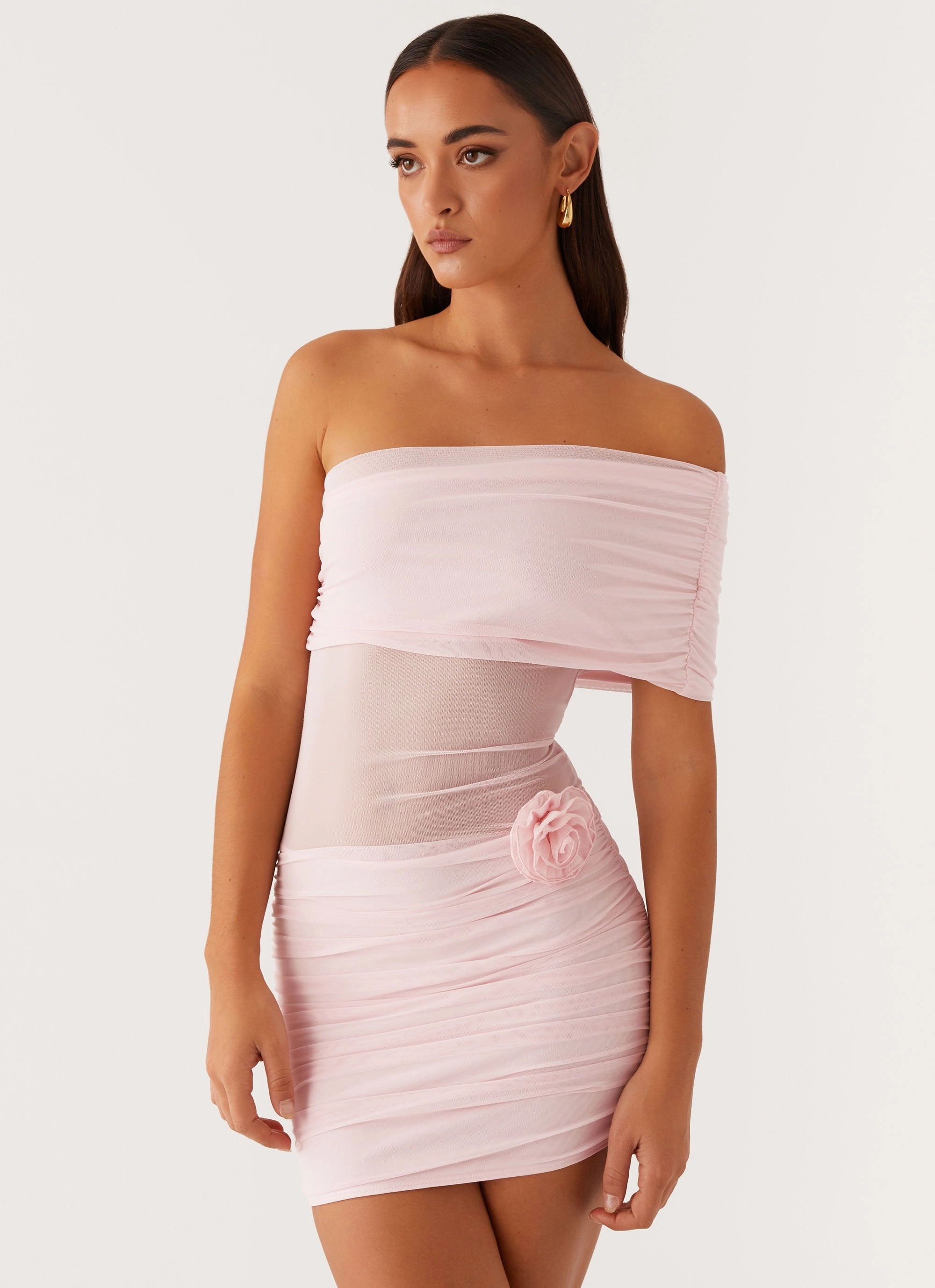 Teyana Mini Dress - Pink Bold Color Airy Drape