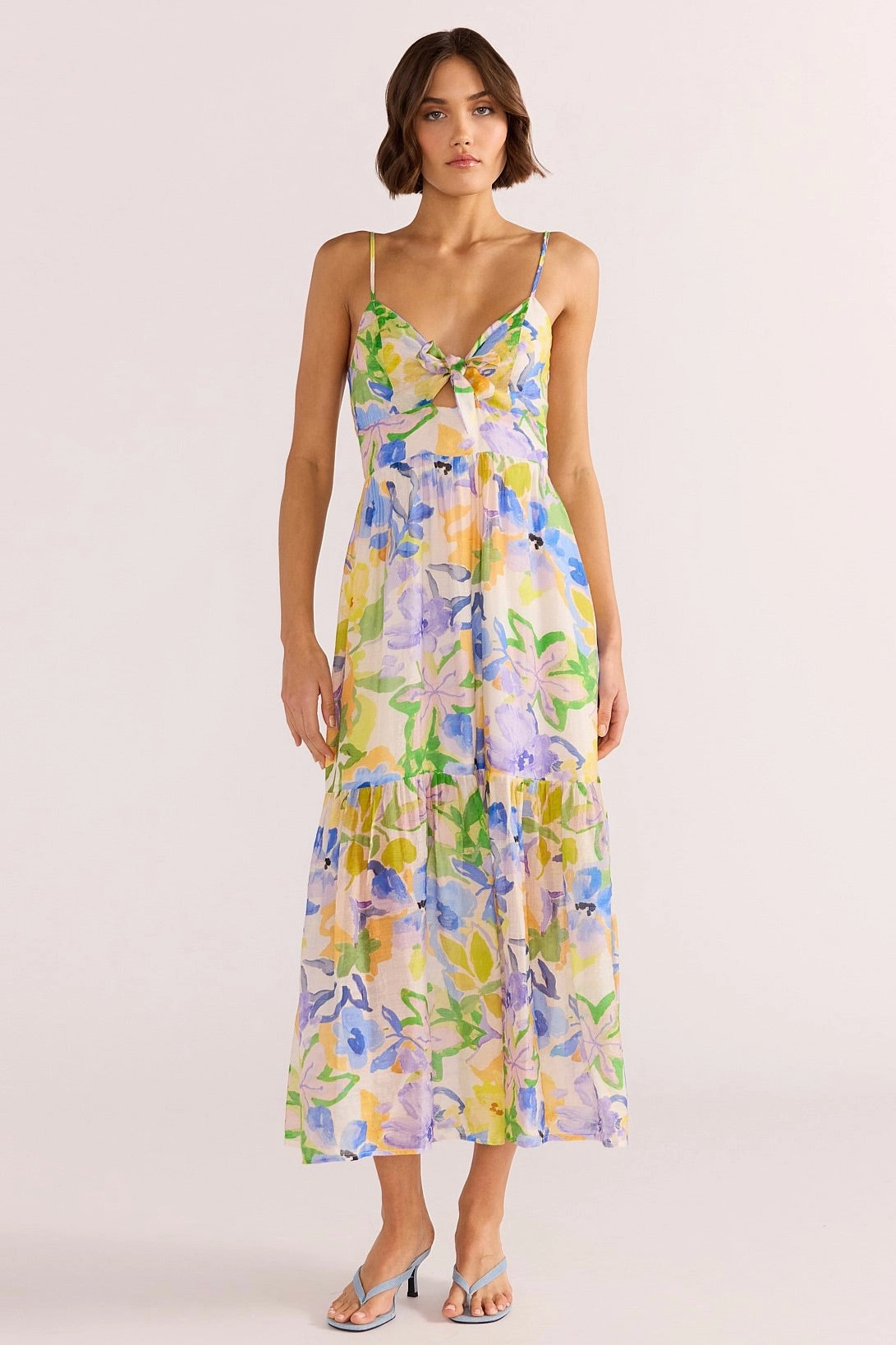Fable Painterly Floral Tie Midi Dress Evening Tone