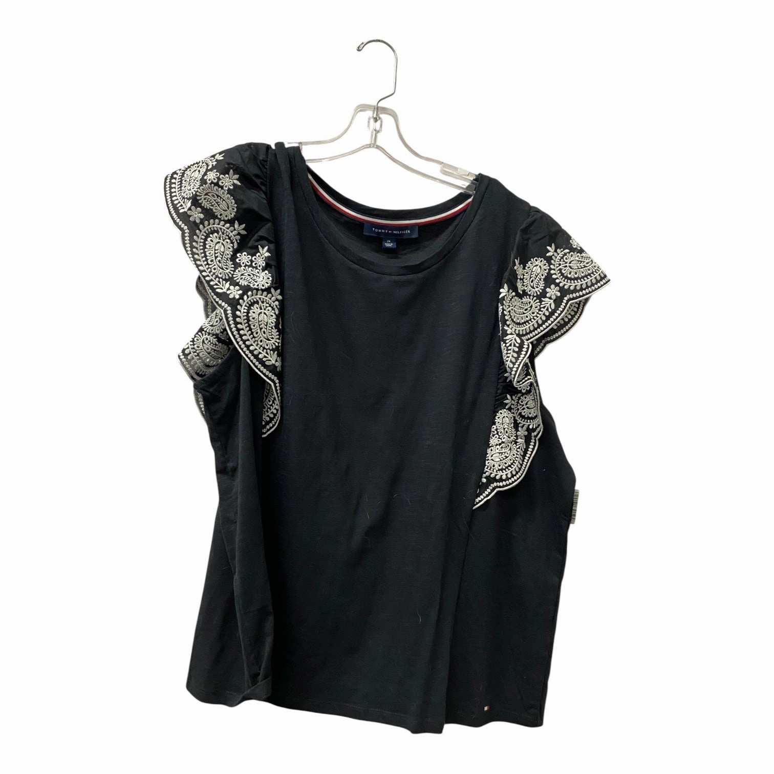 Anti-static Top Ss By Tommy Hilfiger In Black, Size:2X