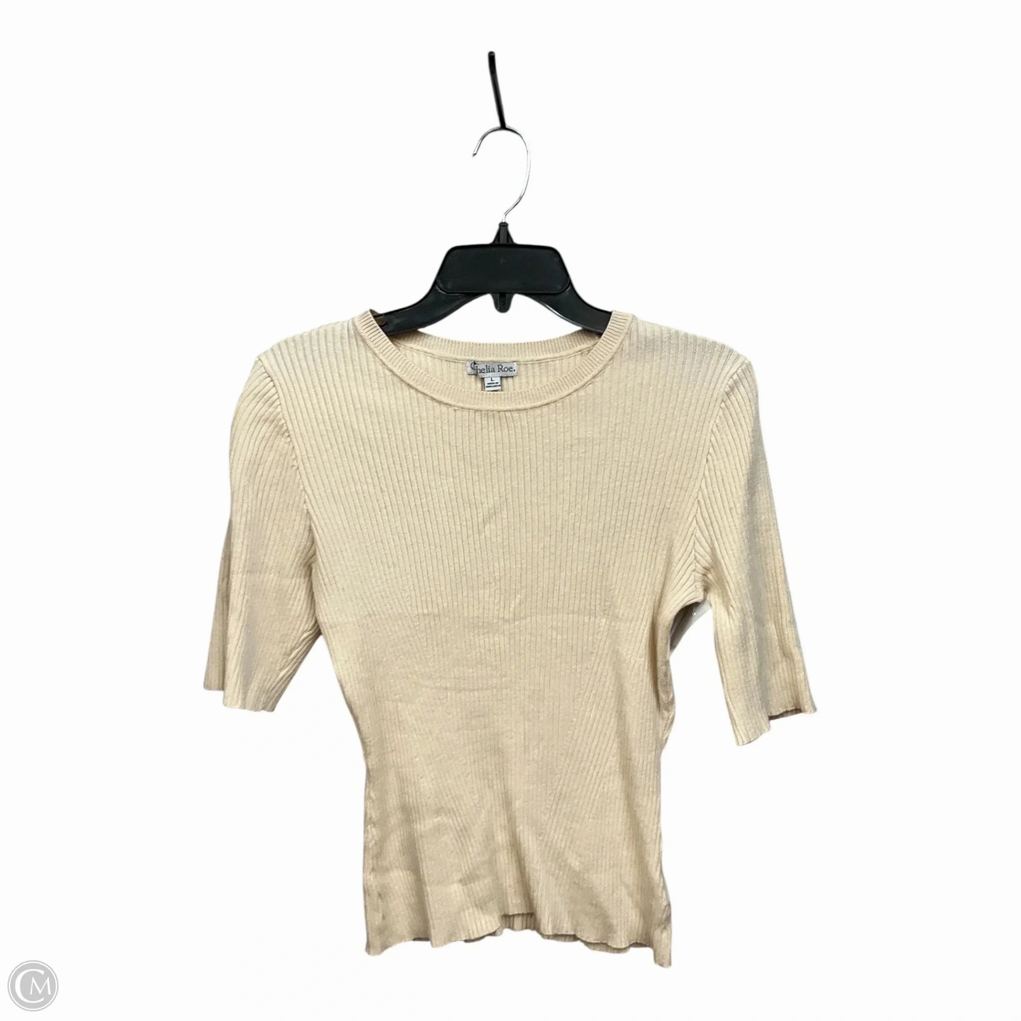 Recycled Polyester Blend Modern Comfort Style Top Short Sleeve Basic By Ophelia Roe In Cream, Size: 2x