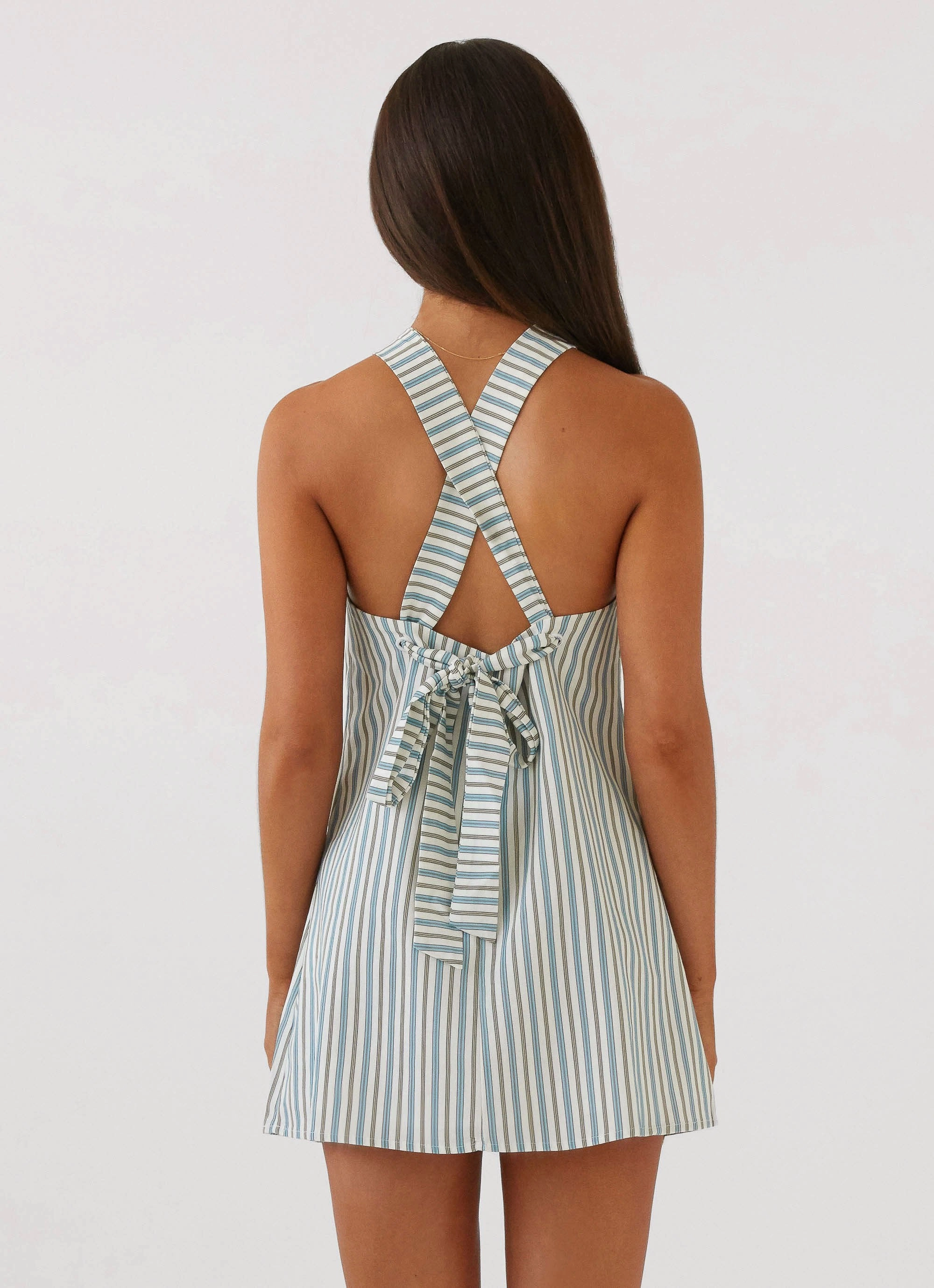 Versatile and Comfortable Keira Linen Mini Dress - Blue Choc Stripe