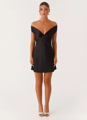 Jenner Mini Dress - Black Subtle pattern Easy Draping