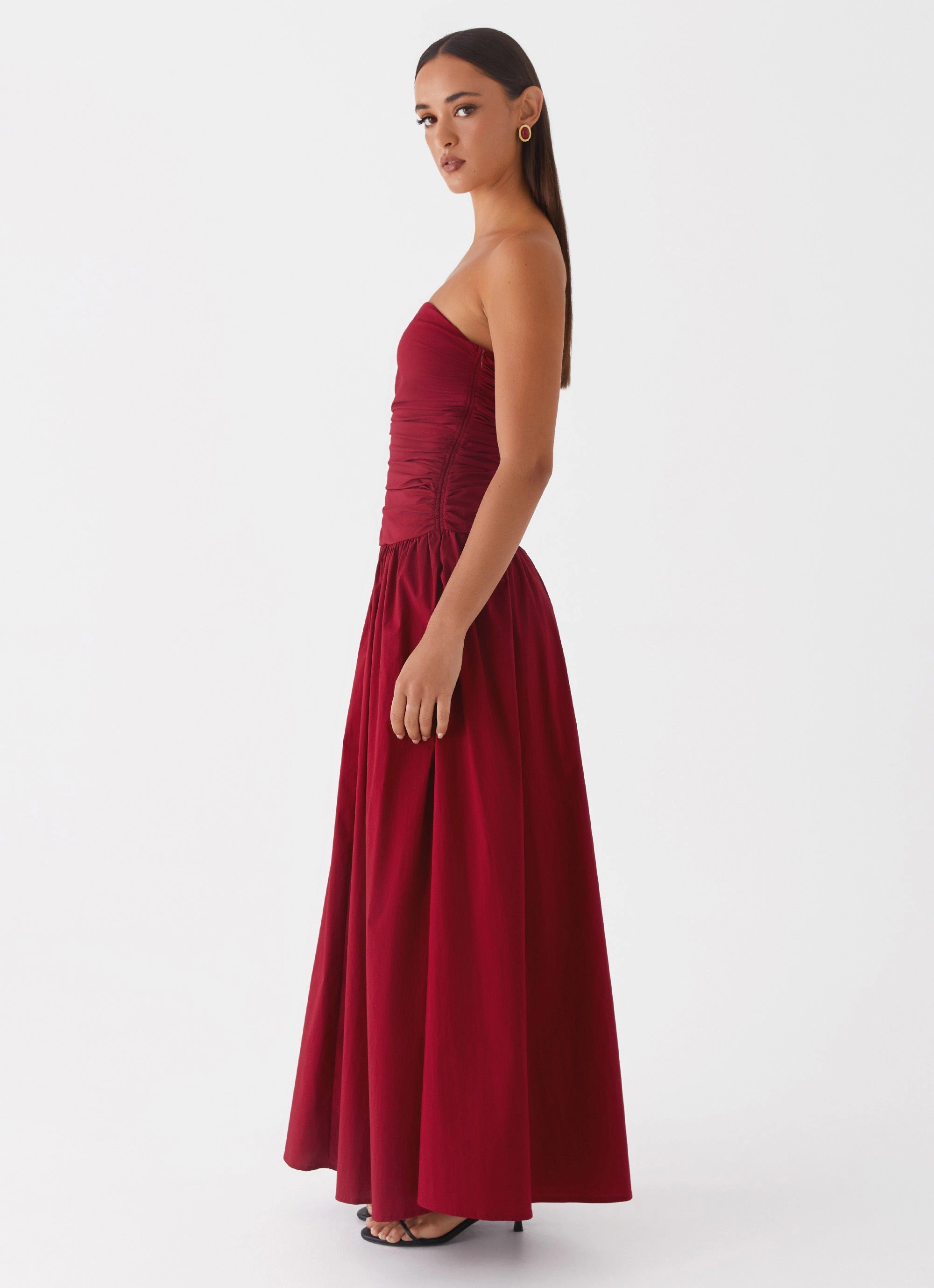 Carmel Maxi Dress - Merlot Pearl-Detail Layered-Look