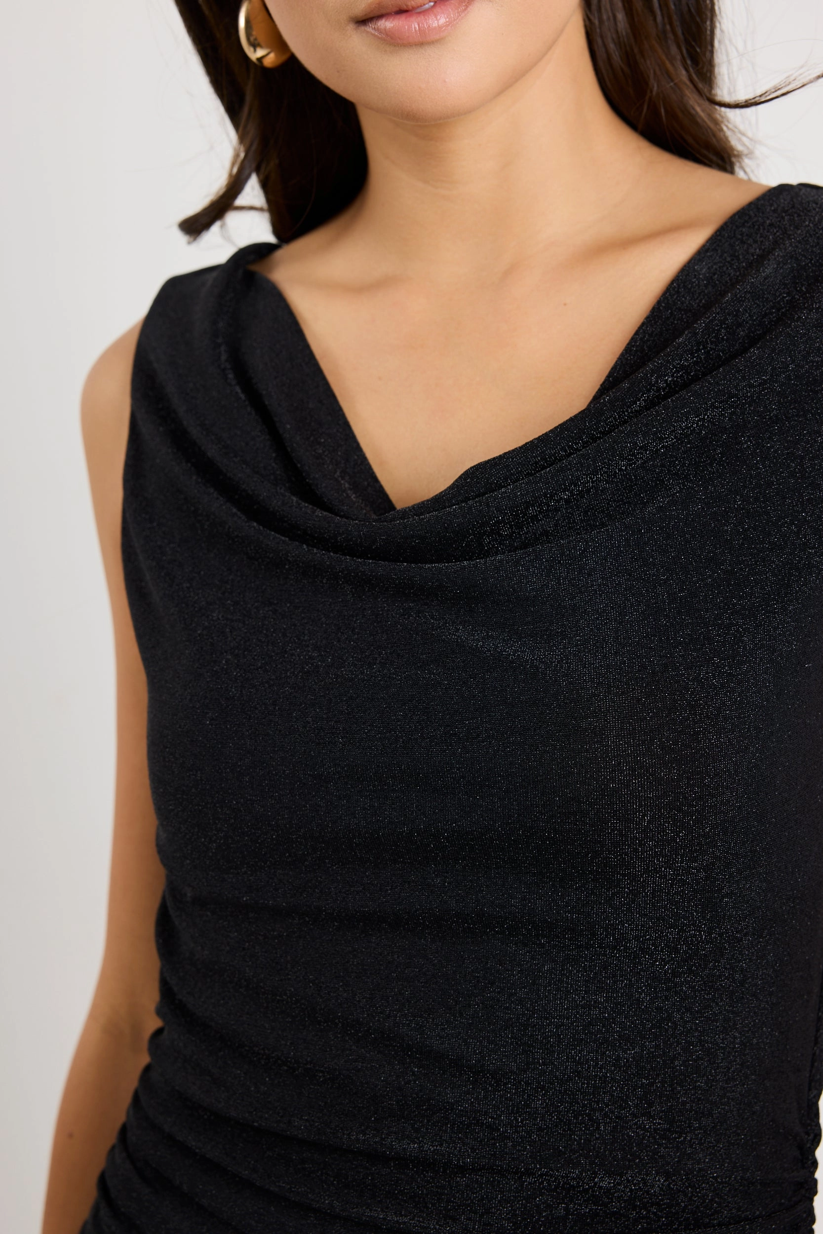 Shine Finish Elegant Waist Swift Black Shimmer Jersey Reversible Sleeveless Maxi Dress