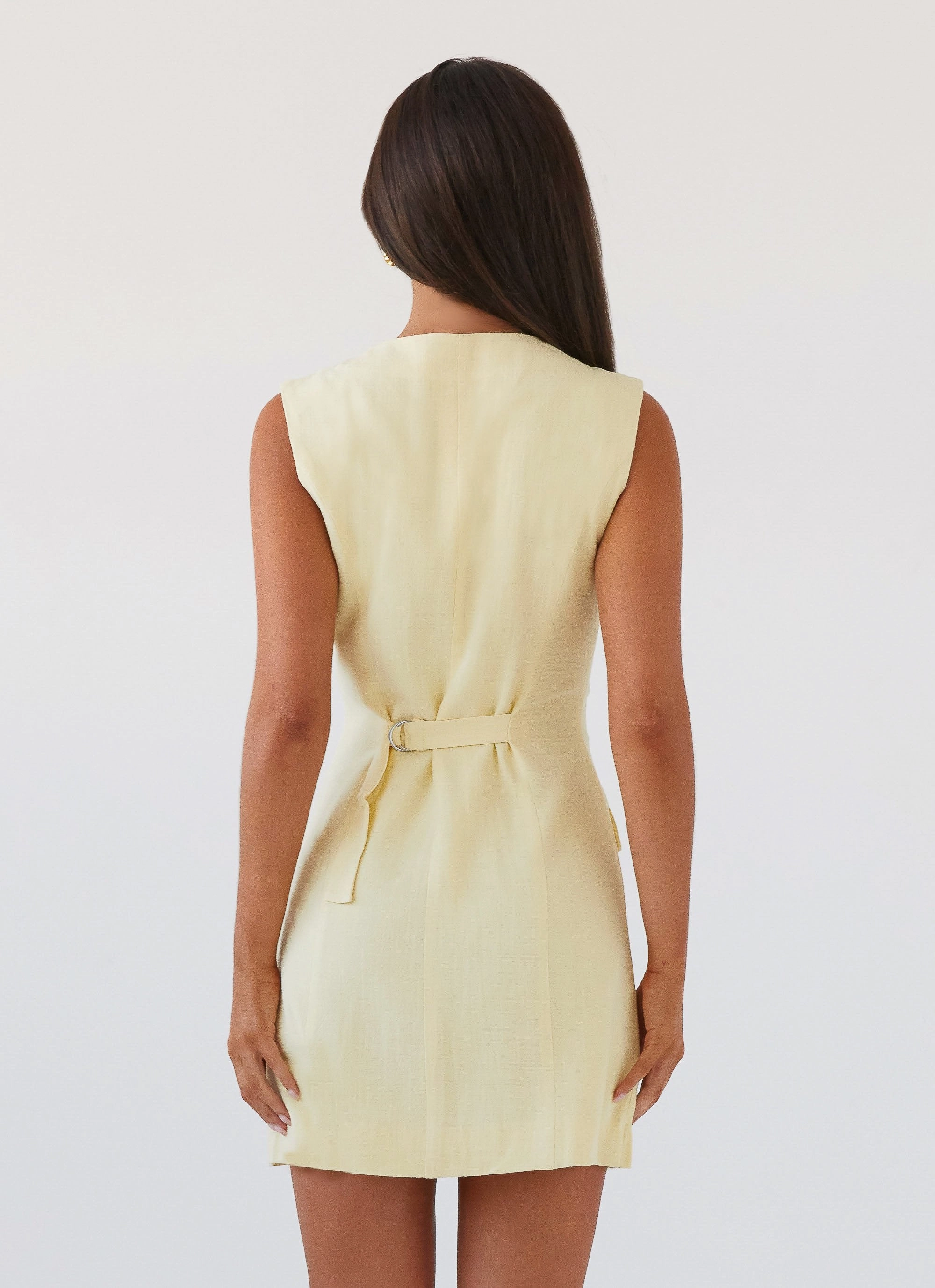 Polite Vibe Castello Fiore Linen Mini Dress - Lemon