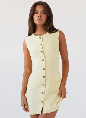 Style Base Castello Fiore Linen Mini Dress - Lemon
