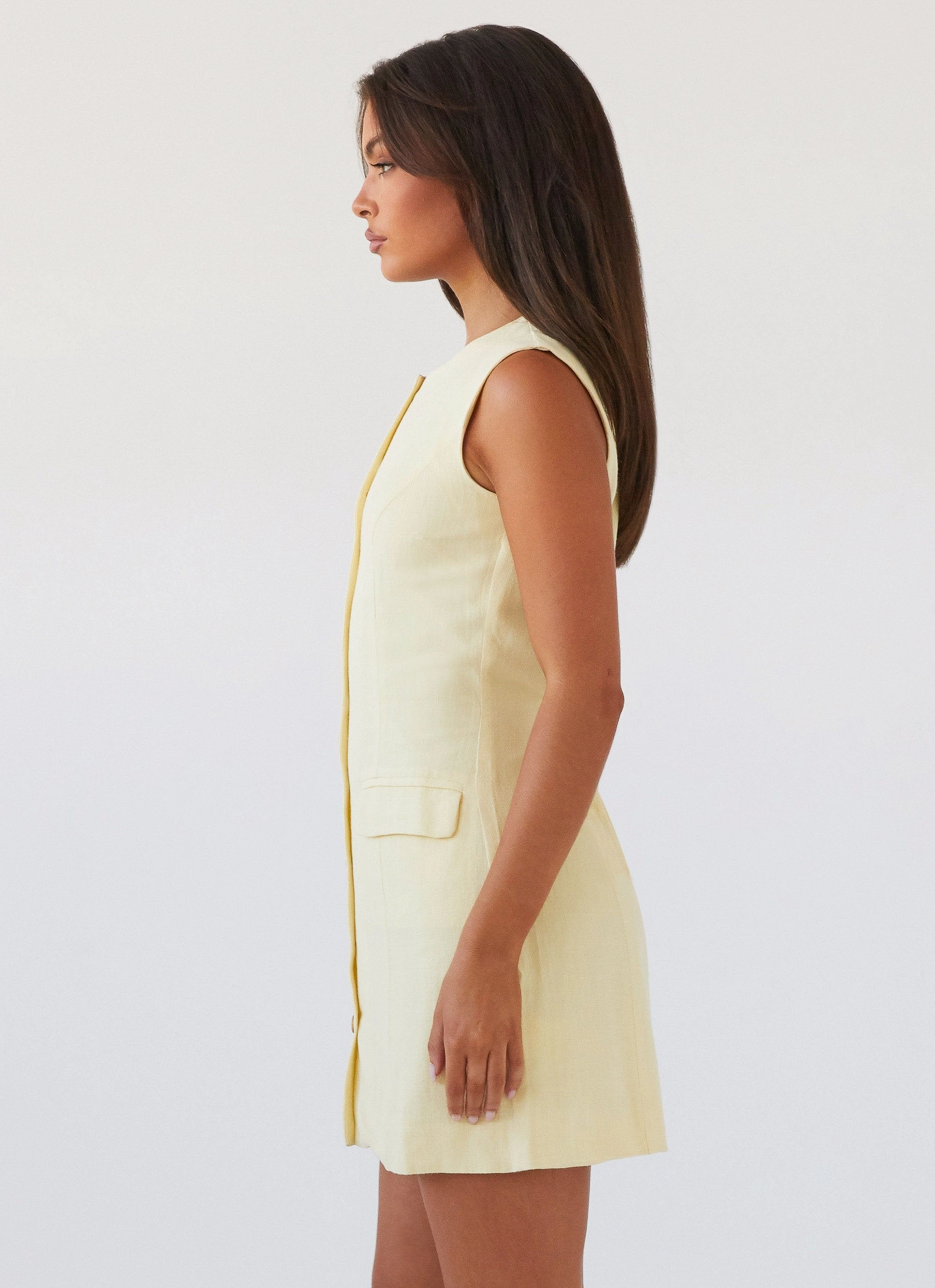 Castello Fiore Linen Mini Dress - Lemon Tailored Cut breathable-mesh