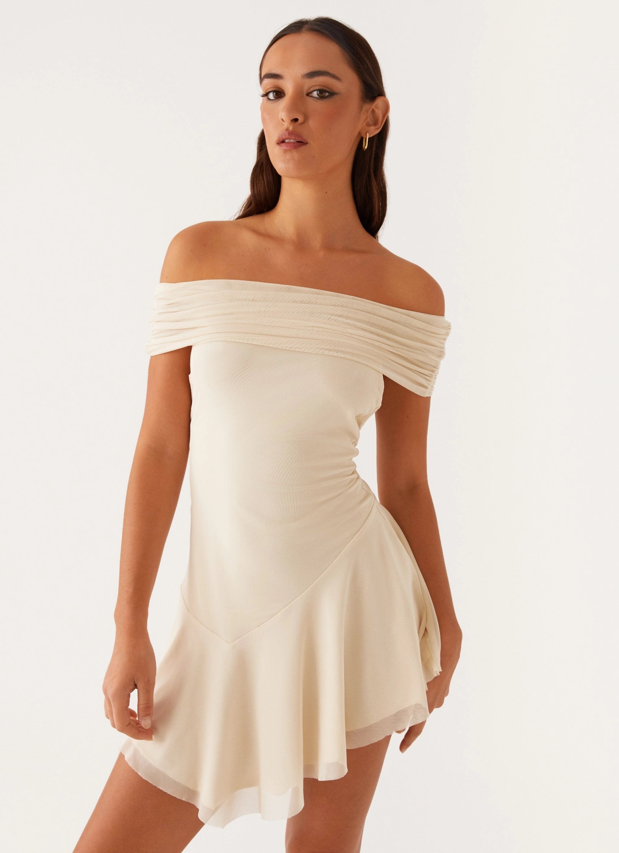 Flare Breeze Finola Off Shoulder Mini Dress - Pastel Yellow