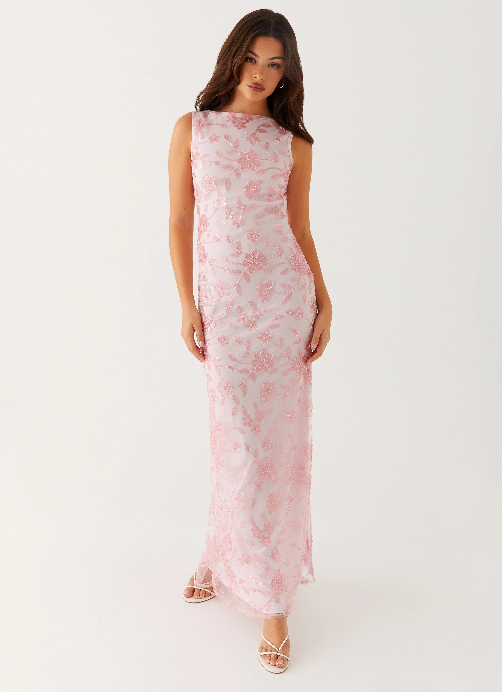 Moorey High Neck Maxi Dress - Pink Chill Friendly Daily Ready