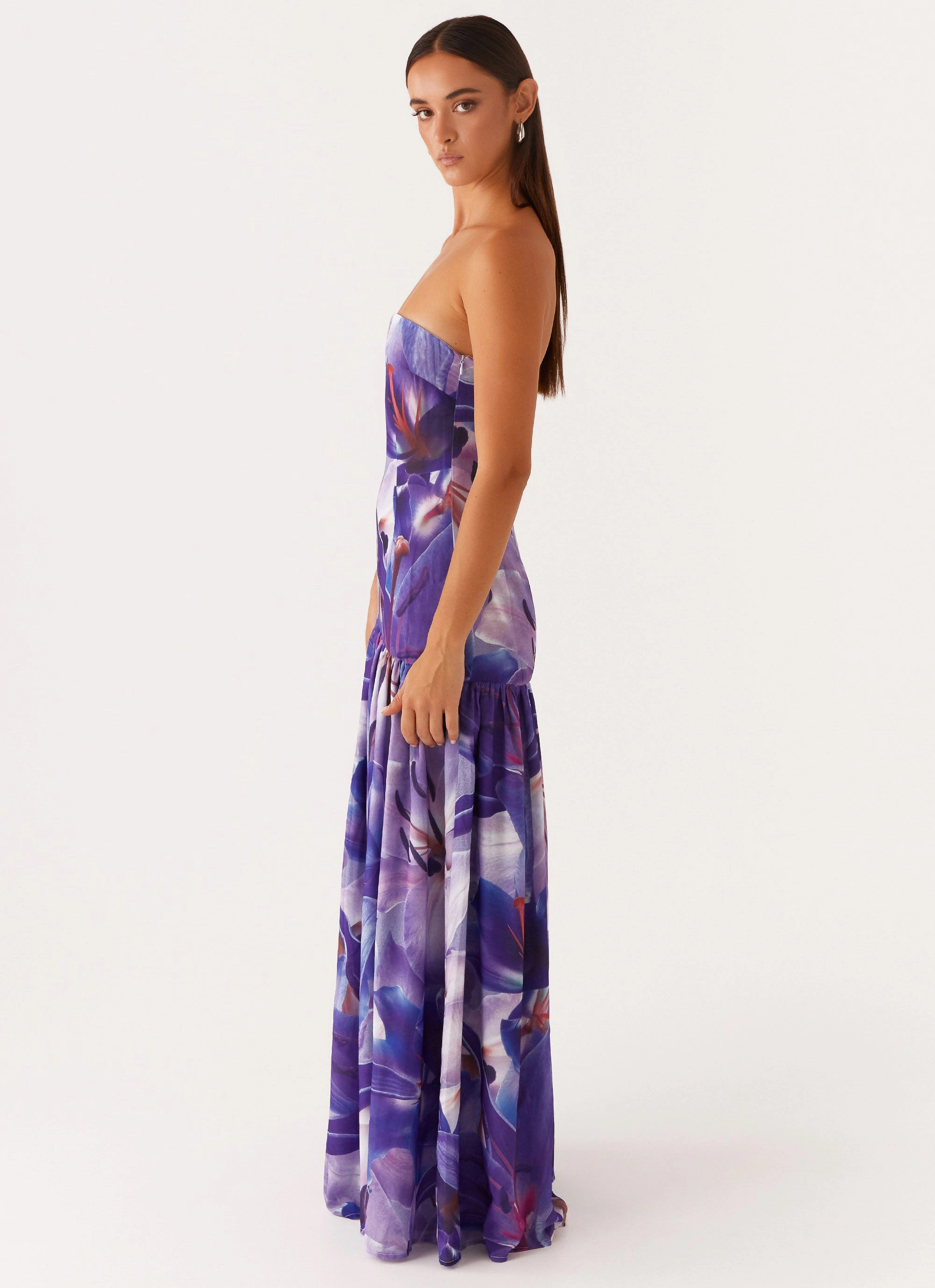 Eden Strapless Maxi Dress - Purple White Lilly Sleek Volume City Casual