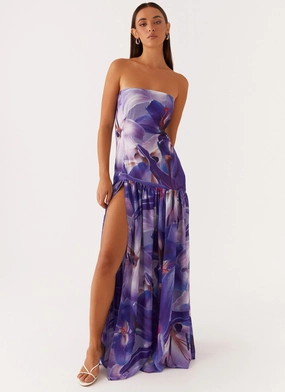 travel mode Eden Strapless Maxi Dress - Purple White Lilly