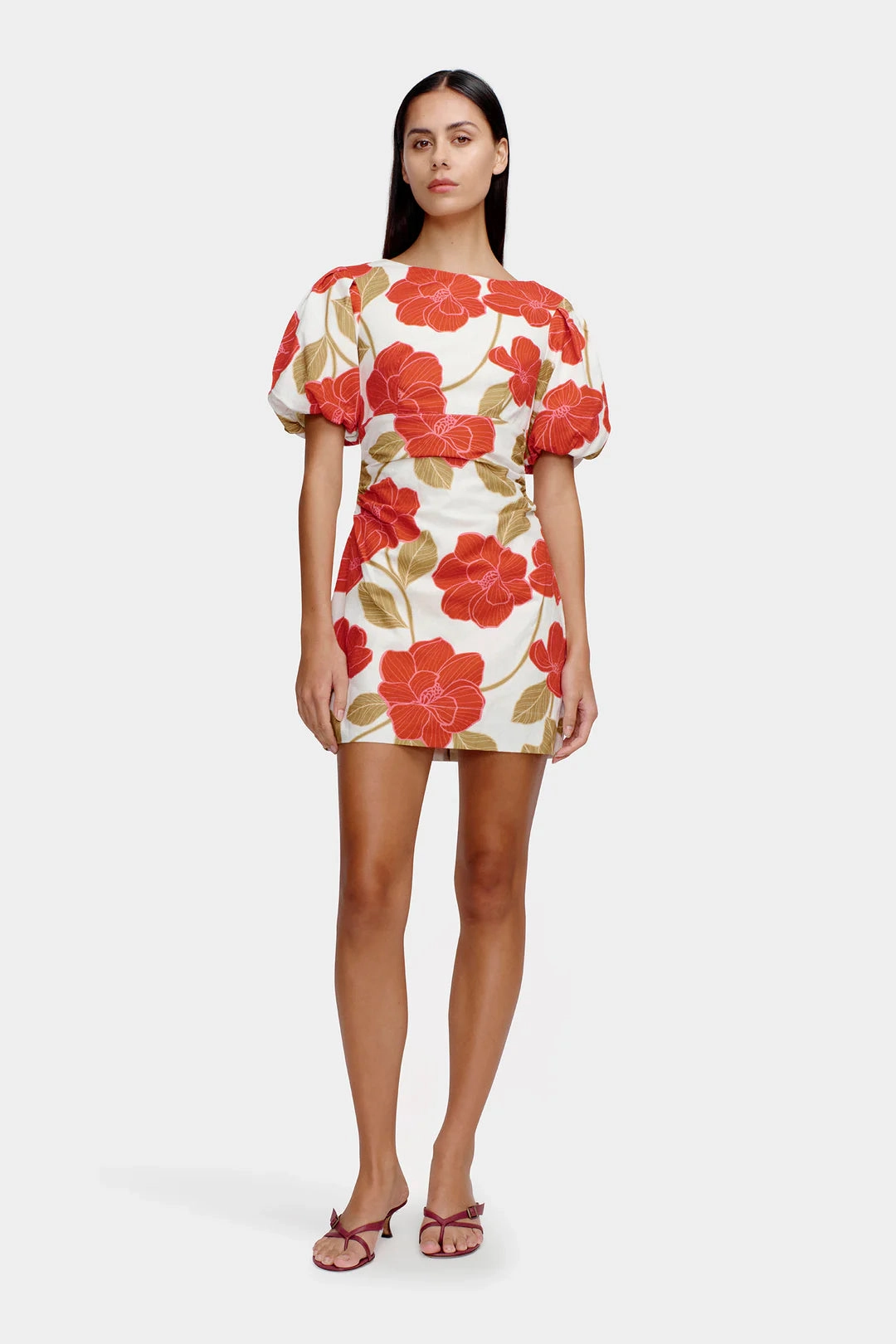 Kimberley Primrose Red Floral Puff Sleeve Mini Dress Anti-bacterial Elegant Mood