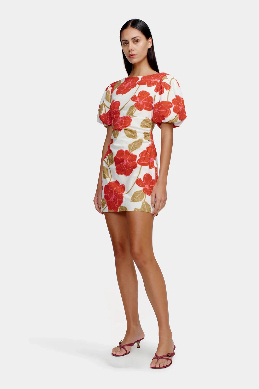 Kimberley Primrose Red Floral Puff Sleeve Mini Dress Cut-Out-Detail