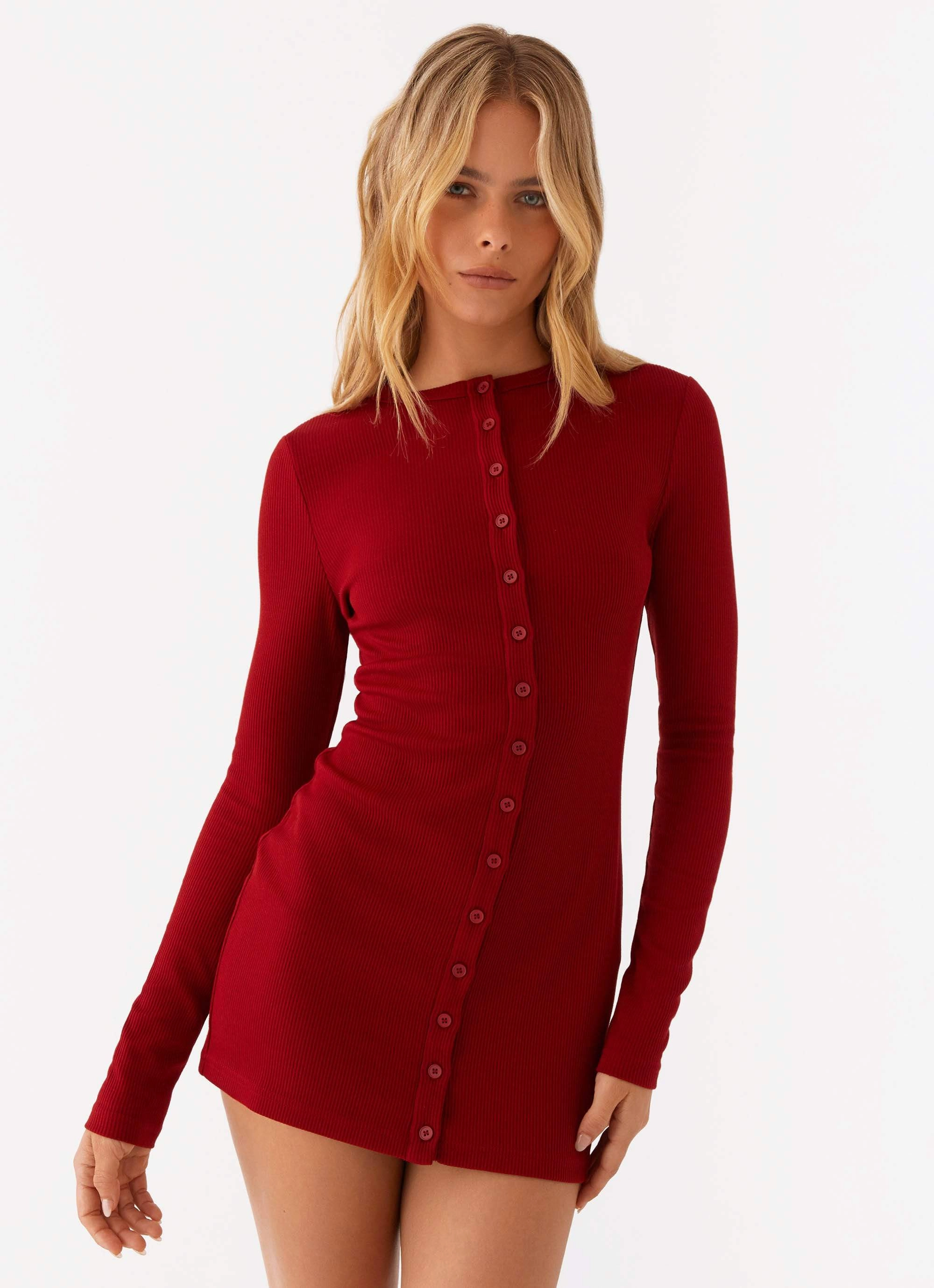 Church Scene Blair Long Sleeve Mini Dress - Red