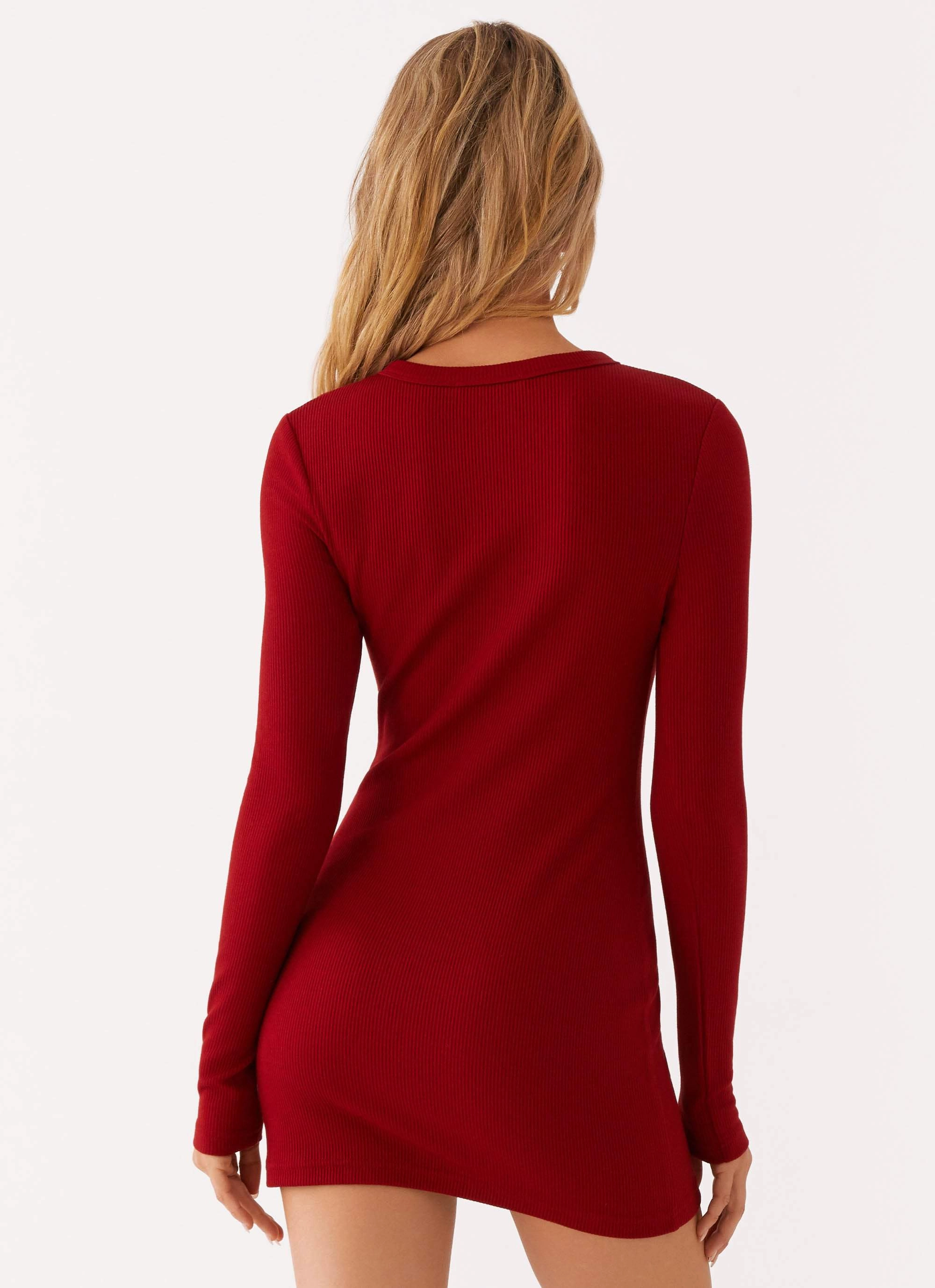 Comfy Flex Blair Long Sleeve Mini Dress - Red