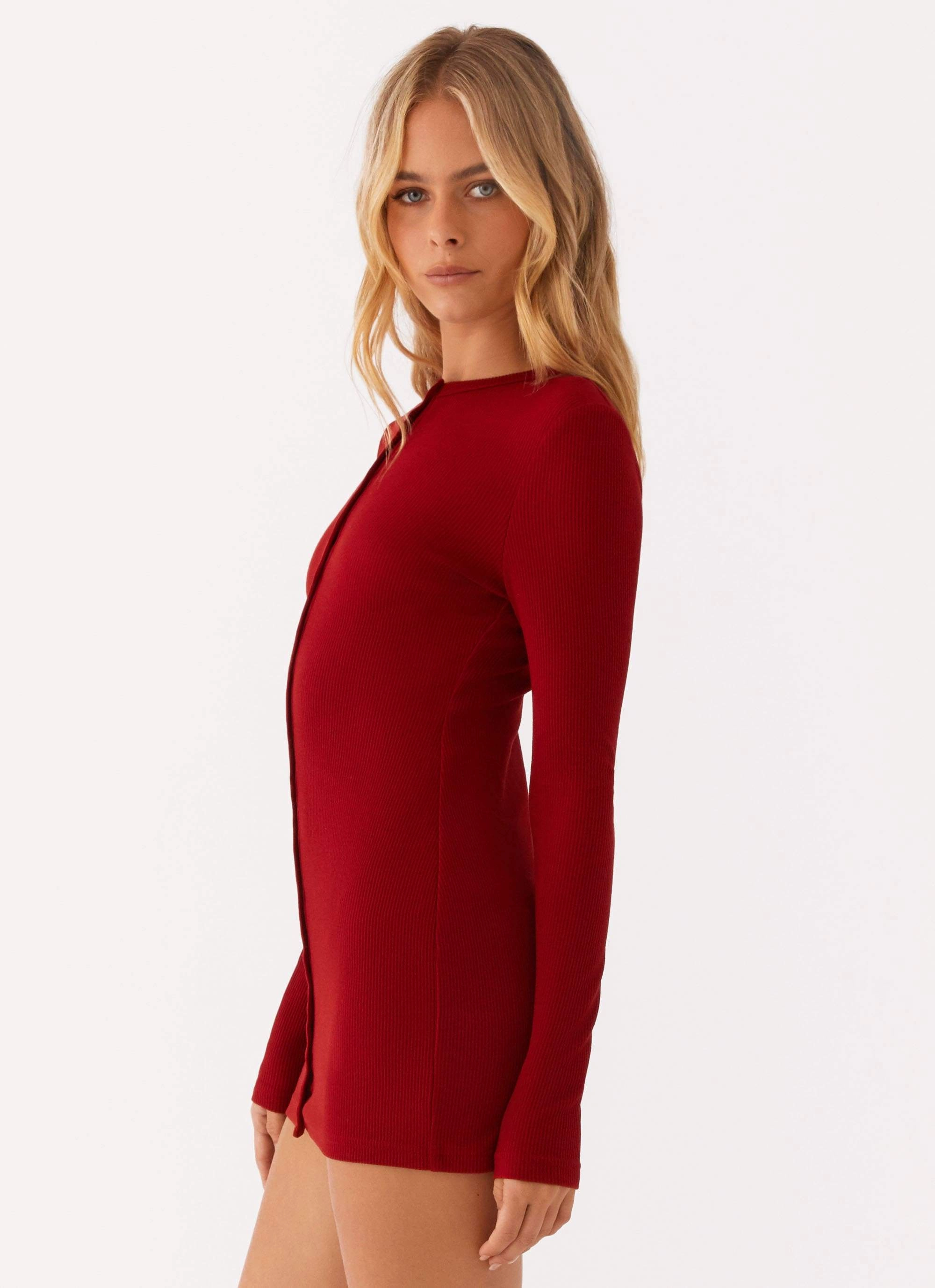 Chic Harmony Moment Glow Blair Long Sleeve Mini Dress - Red