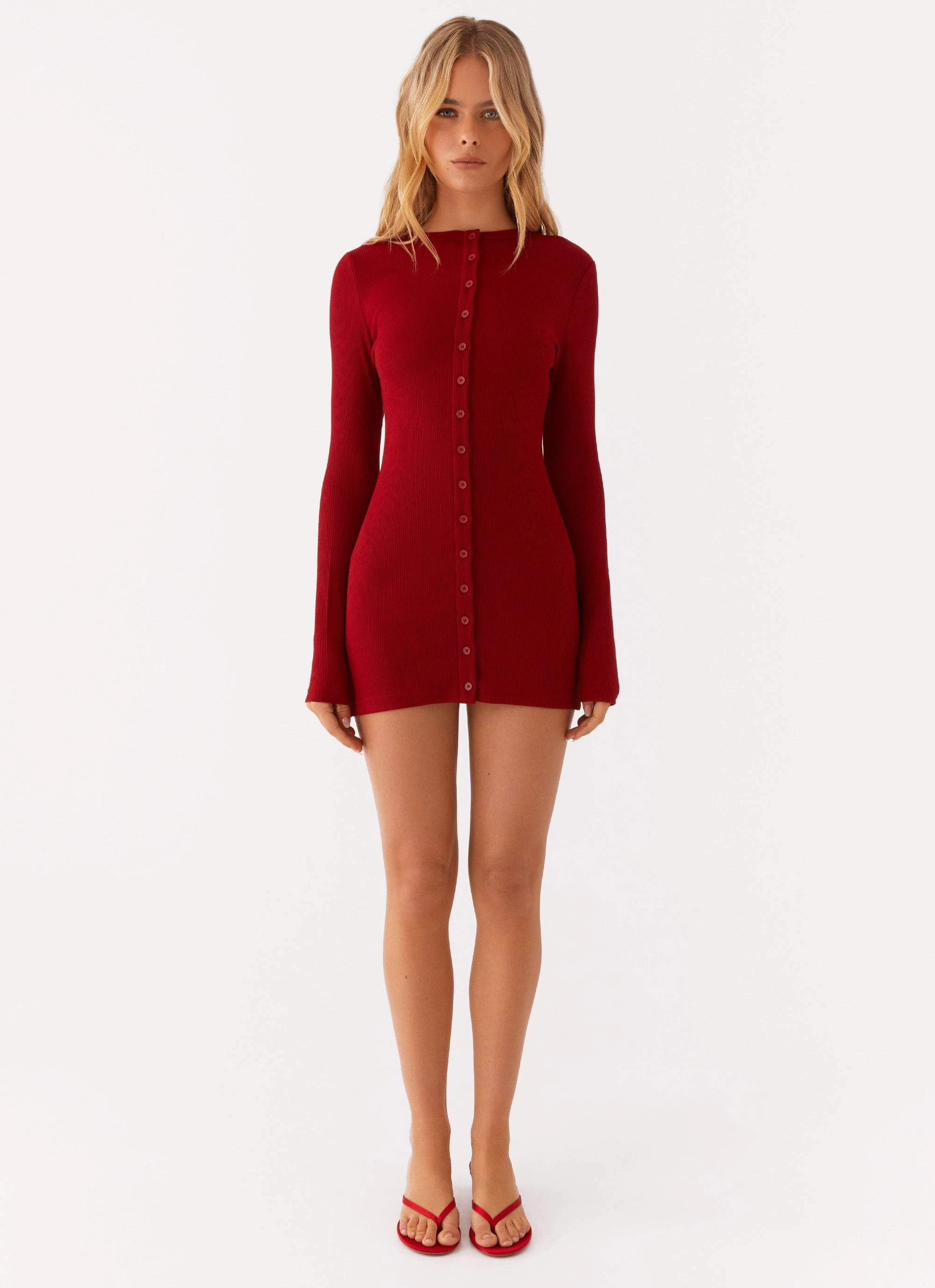 Blair Long Sleeve Mini Dress - Red Office Friendly
