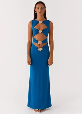 Chilly Weather Layer Lagoon Cut Out Maxi Dress - Royal Blue