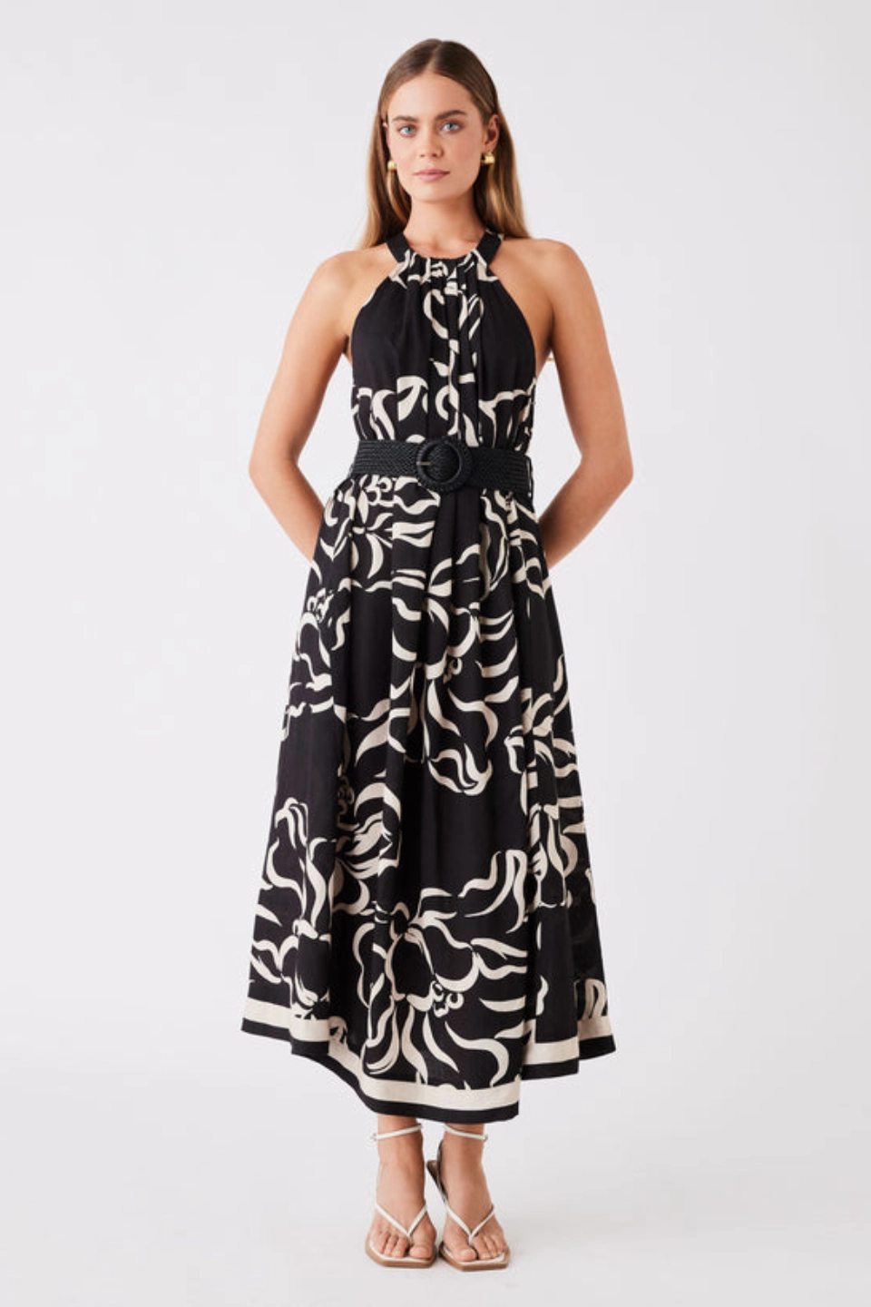 Sandy Wave Black Print High Neck Midi Dress Pure Vibes Chic Appeal