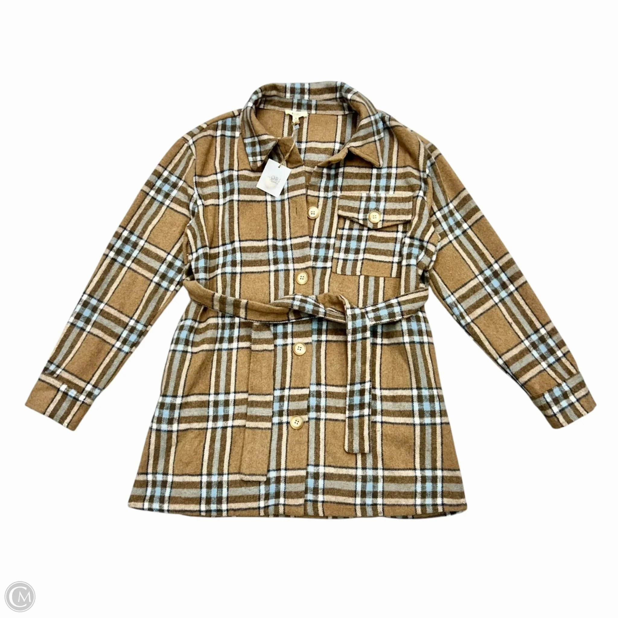 Jacket Shirt By Kori America In Blue & Brown, Size: M Trendy Feel