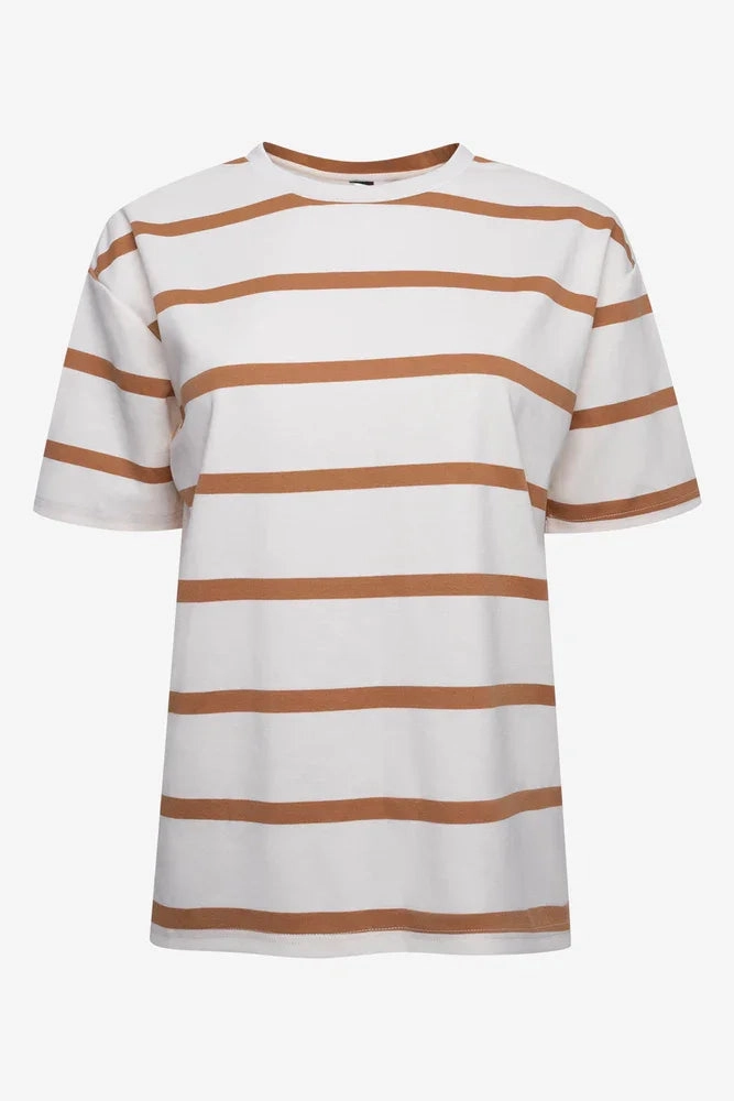 SweatAbsorbent DurableDoubleLayeredHem Stripe Short Sleeve Oversized T-Shirt White