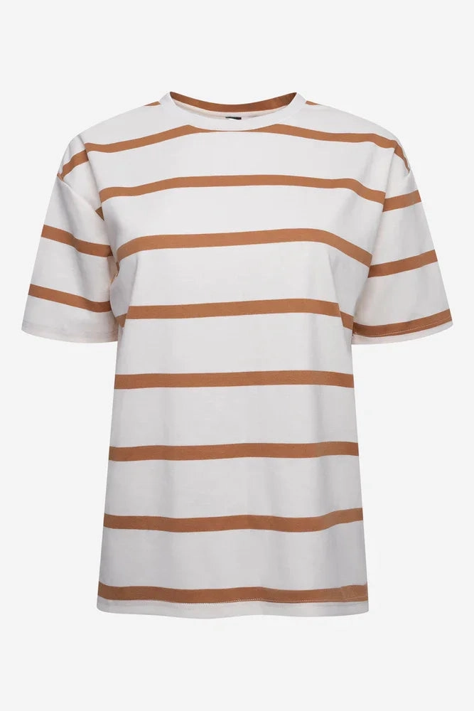 Stripe Short Sleeve Oversized T-Shirt White AdjustableHem