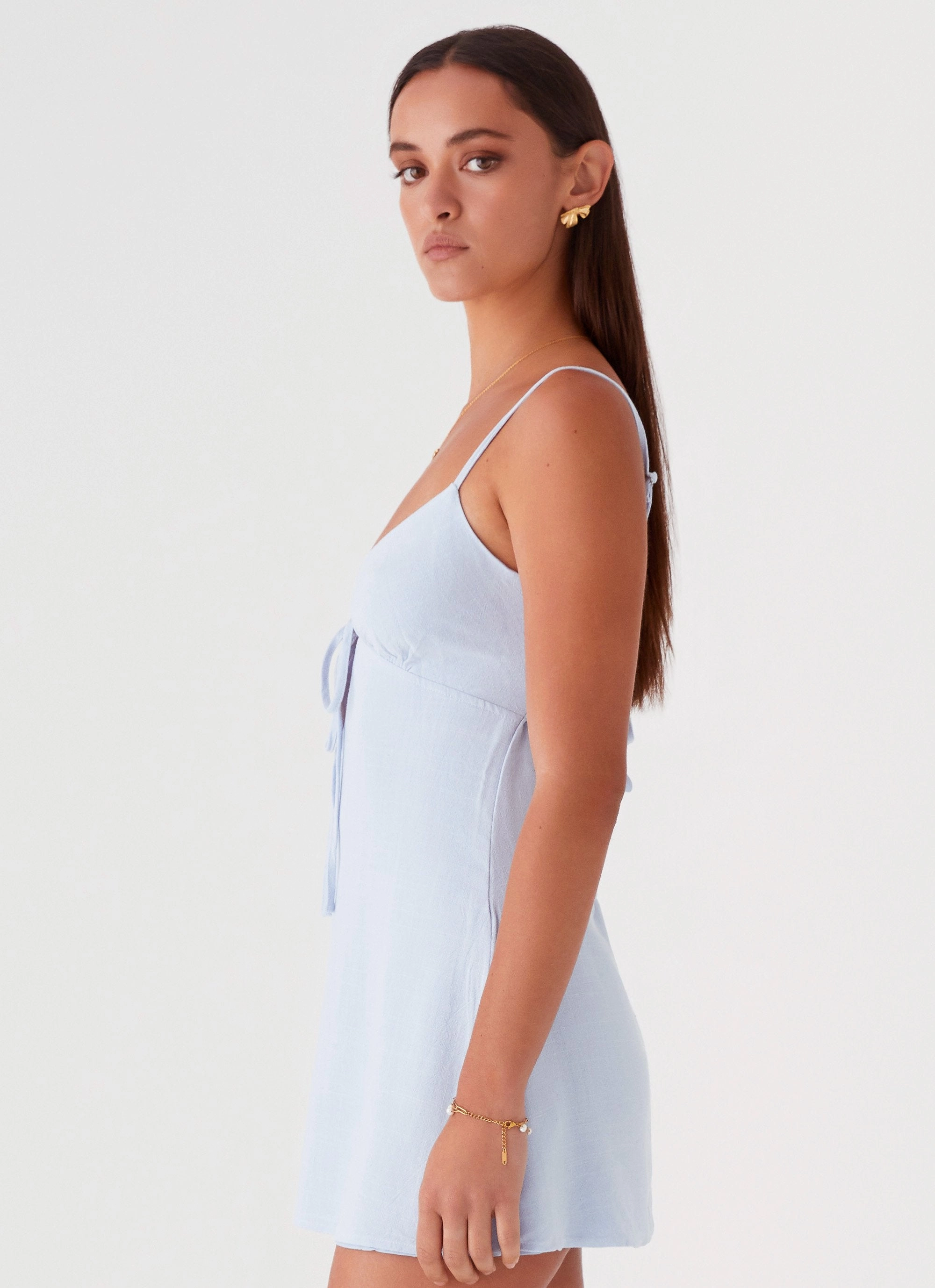 Flora Linen Mini Dress - Baby Blue Lace Fine Dreamy Flow