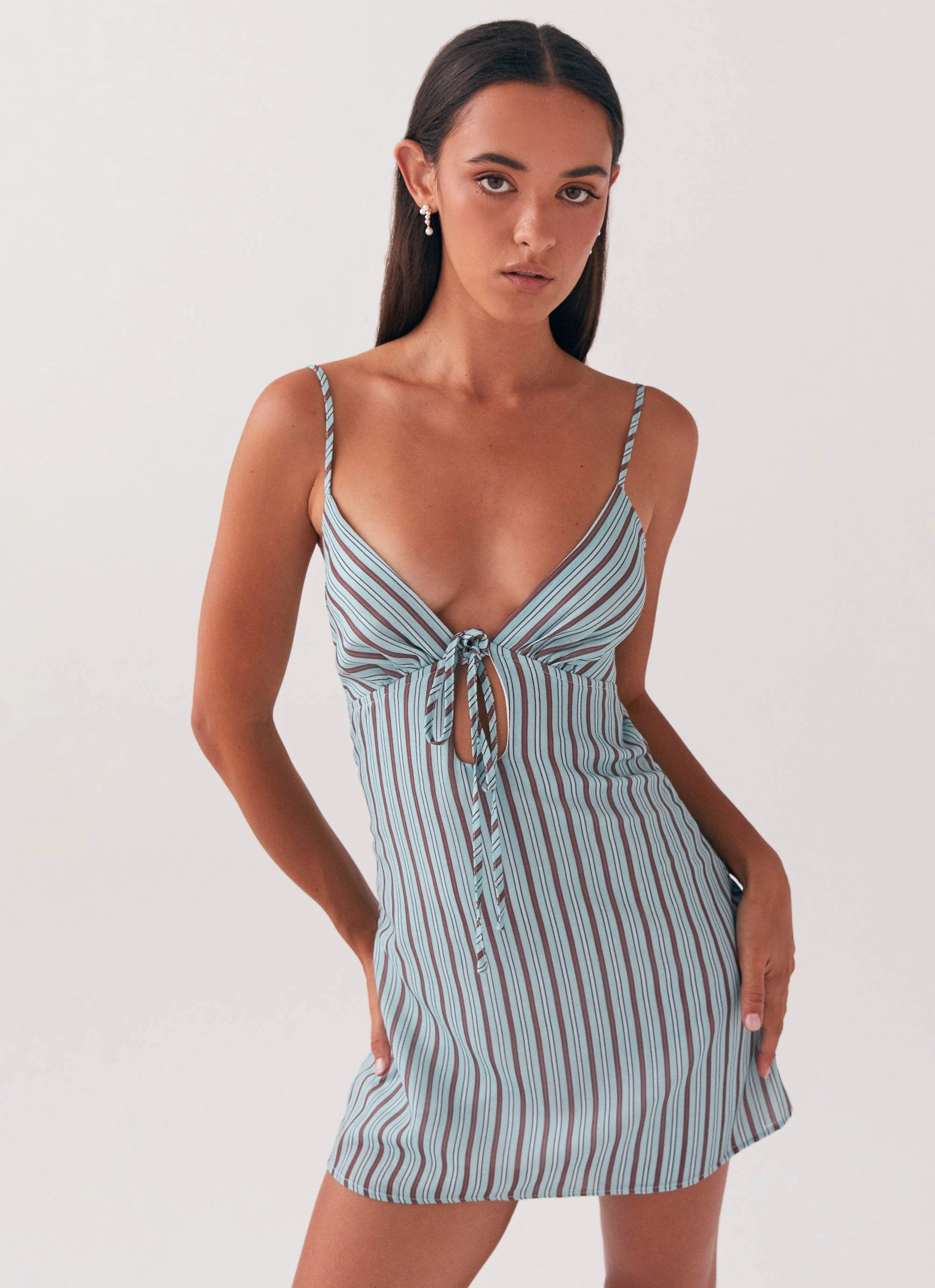 Free Step Natural Feel Flora Linen Mini Dress - Coastal Stripe