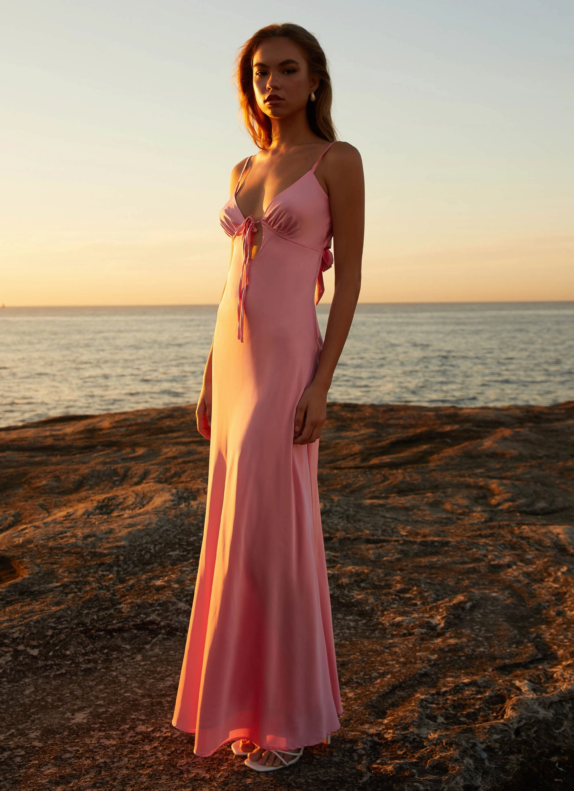 Flora Satin Maxi Dress - Candy Basic Fashion Flattering Look Fit