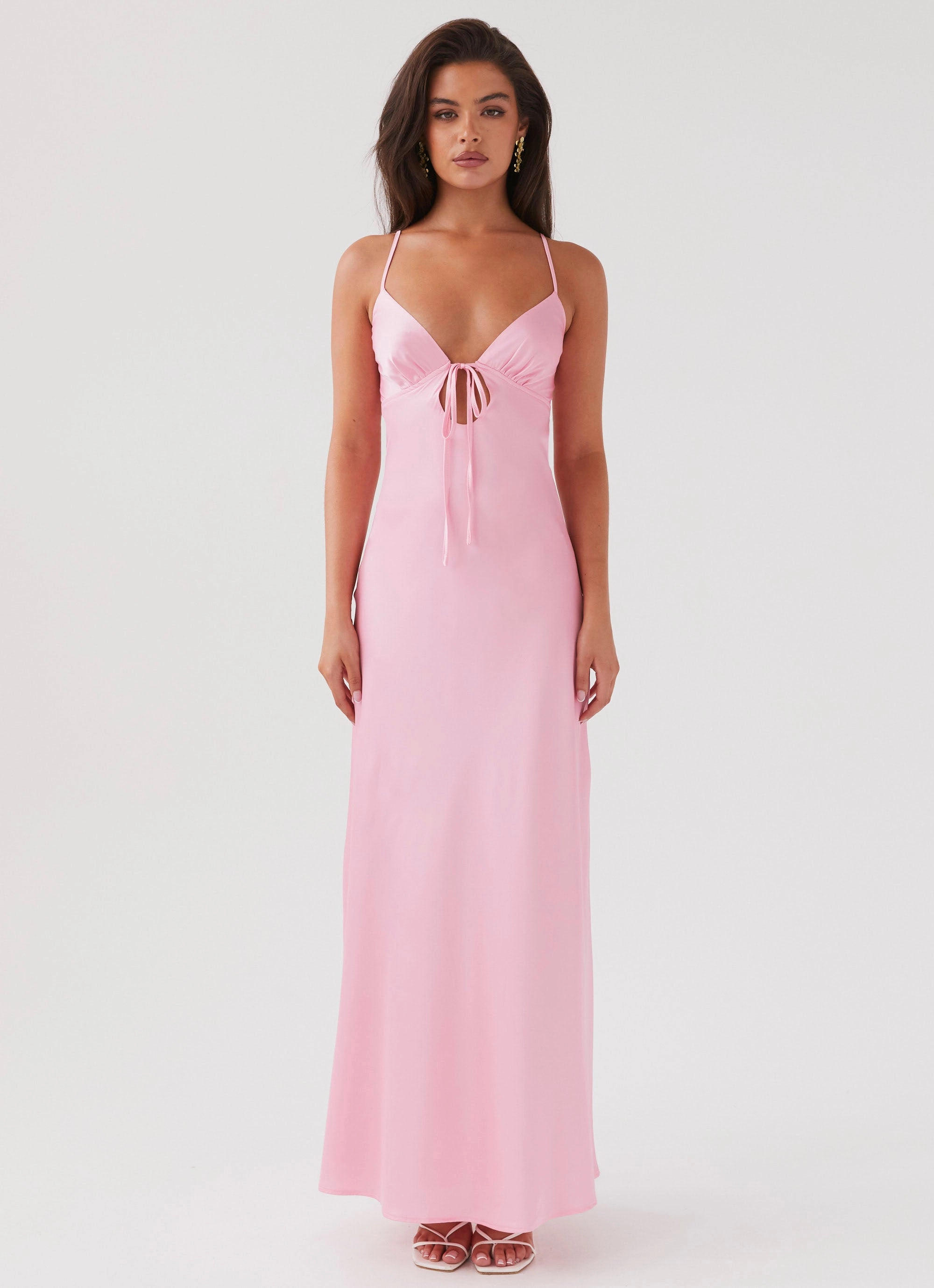 Sunny Lace Fluid movement Flora Satin Maxi Dress - Candy