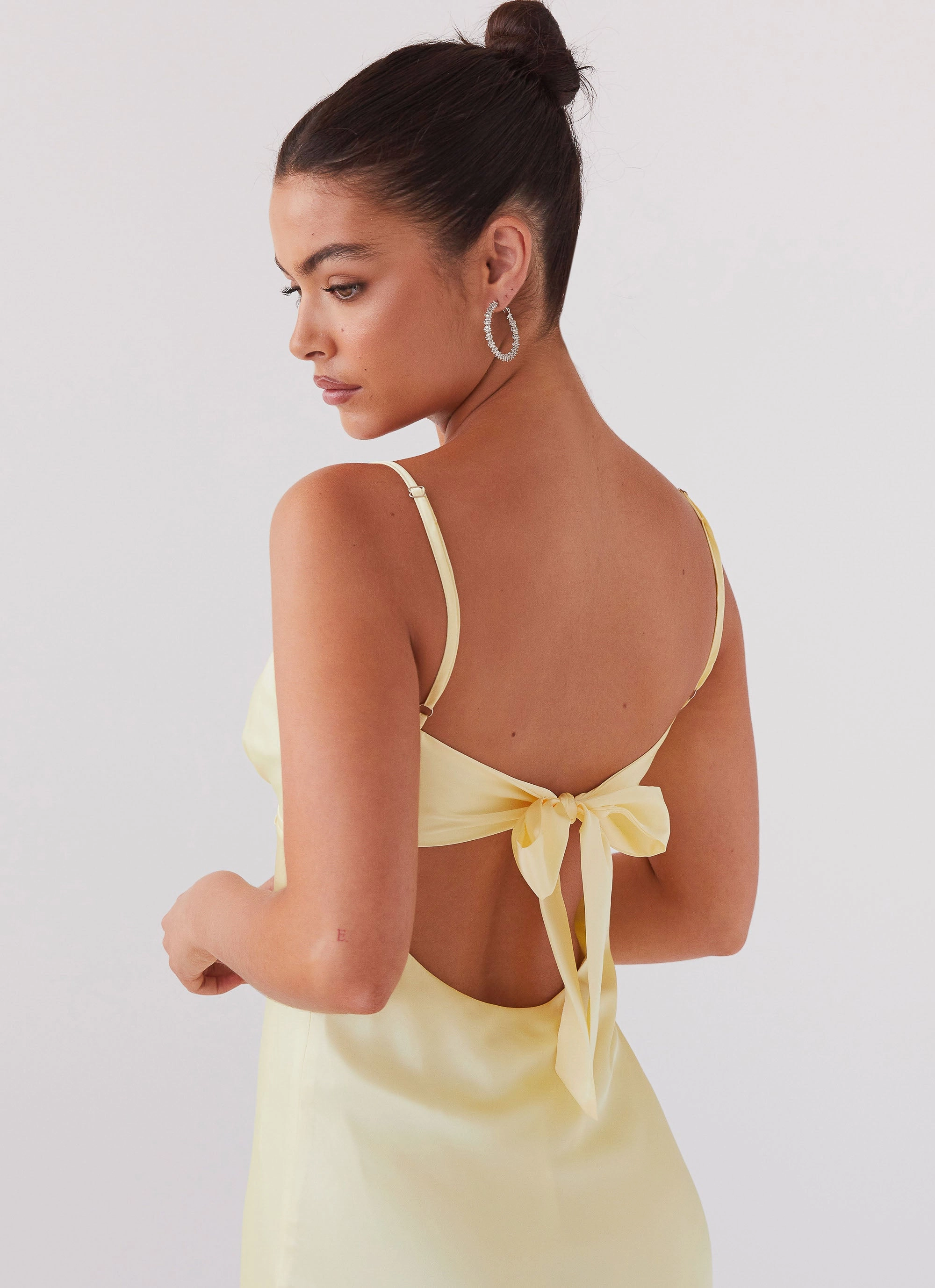 Collared Flora Satin Maxi Dress - Lemon