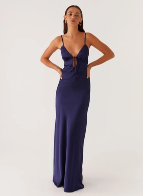 Wedding guest Euro Touch Flora Satin Maxi Dress - Navy